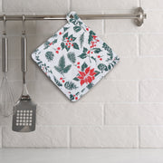 Cotton Pot Holder Set of 6 Mistletoe Poinsettia – Christmas Kitchen Decor, Holiday Cooking Accessory, Festive Table Accent