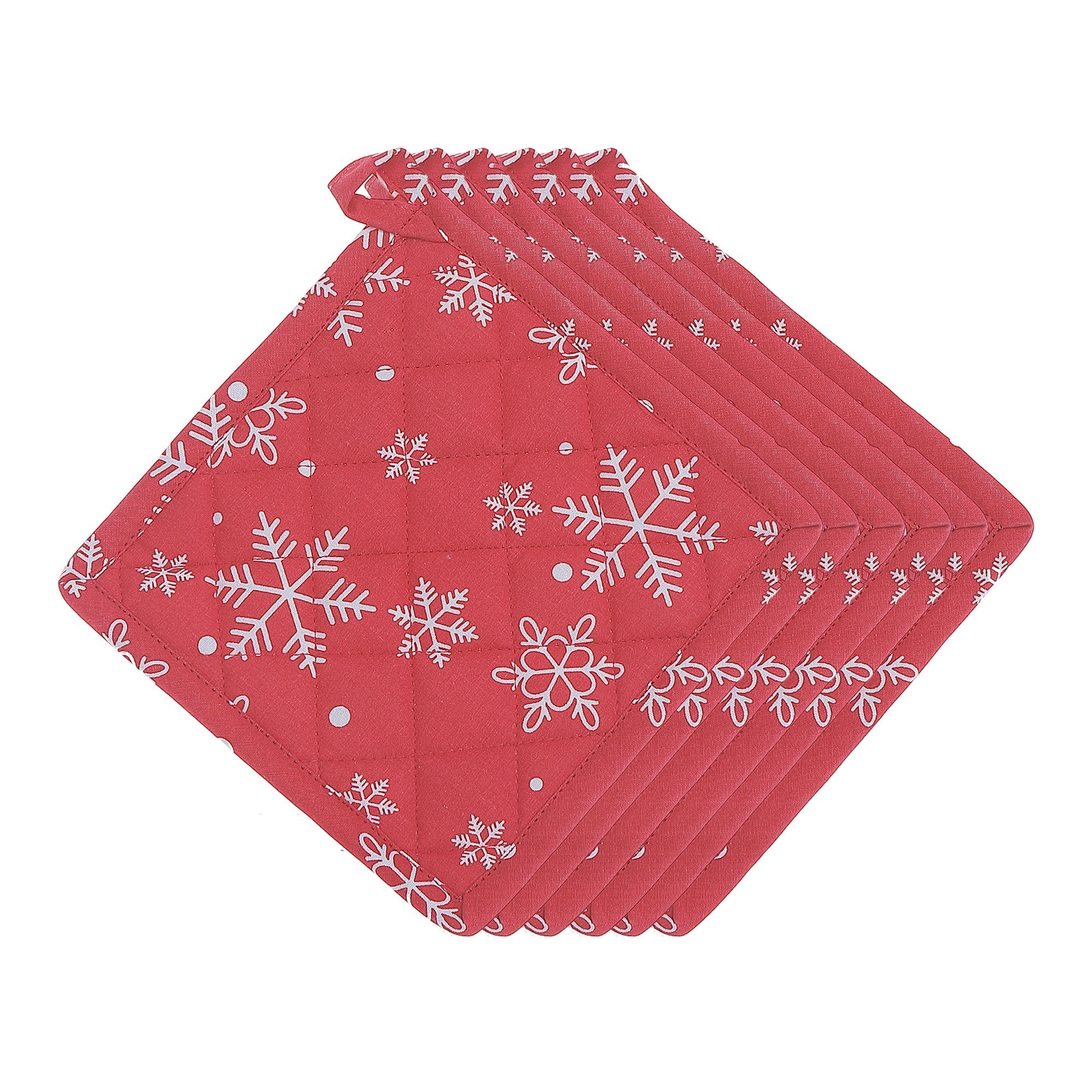 Cotton Pot Holder Set of 6 Snowflakes – Christmas Kitchen Decor, Holiday Cooking Accessory, Festive Table Accent