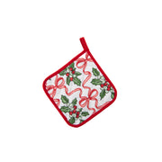 Cotton Pot Holder Holly & Bows, Christmas, Pot Holder, Holiday Decor- Set of 6