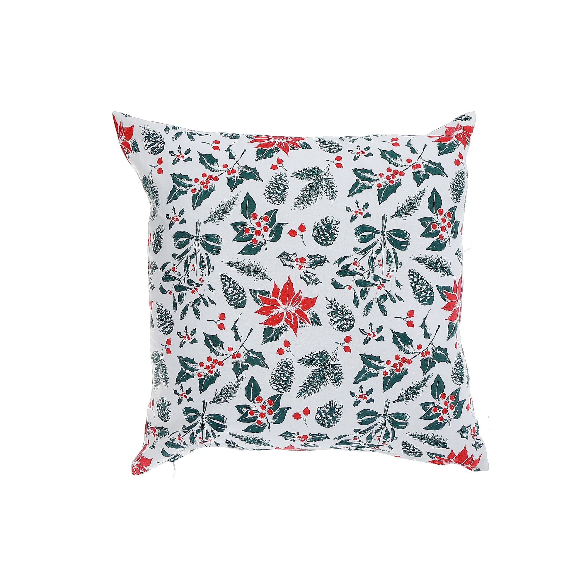 Cotton Mistletoe and Poinsettia Cushion 18 Inches by 18 Inches - Set of 2, Christmas Pillow, Holiday Decor, Festive Accent