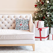 Cotton Mistletoe and Poinsettia Cushion 18 Inches by 18 Inches - Set of 2, Christmas Pillow, Holiday Decor, Festive Accent