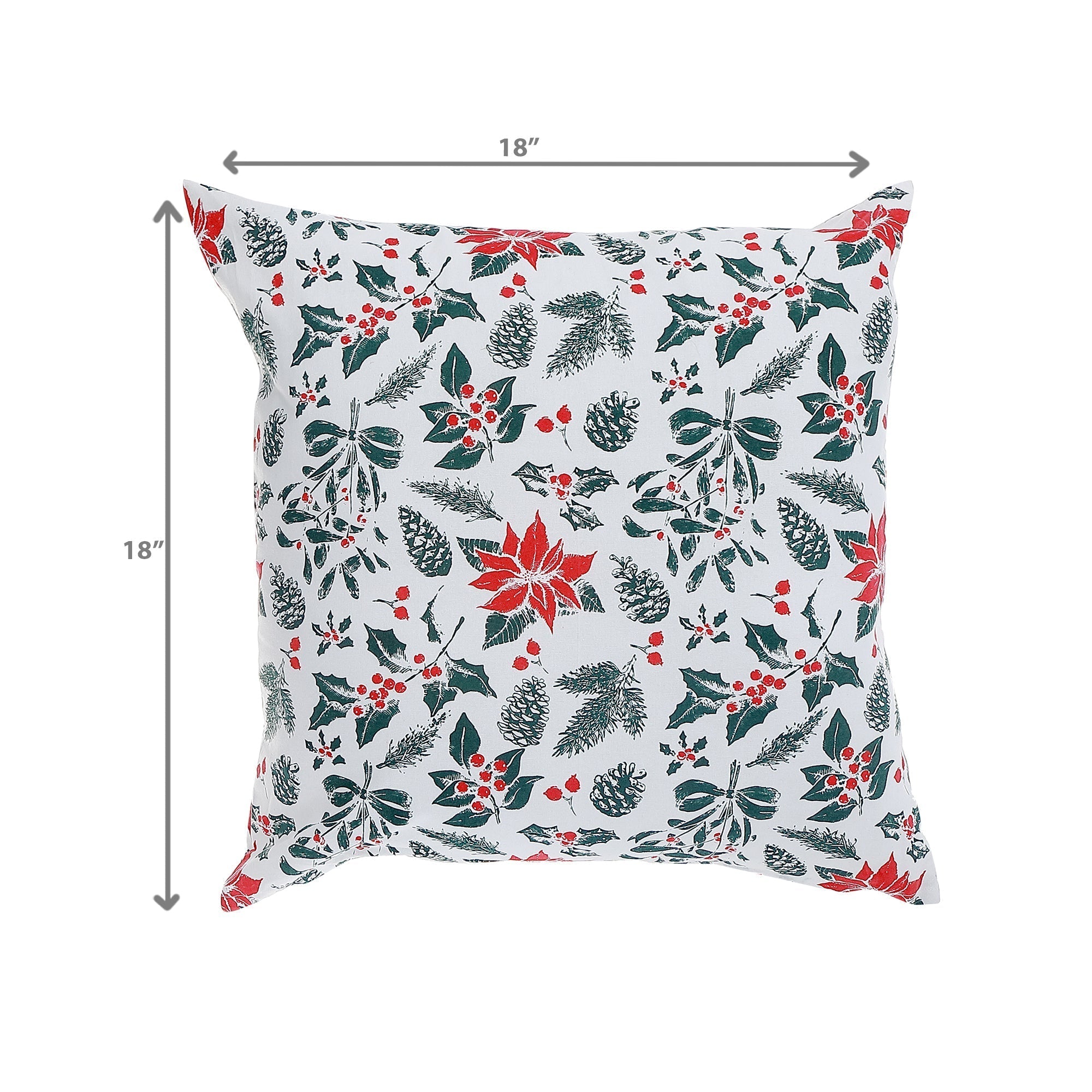 Cotton Mistletoe and Poinsettia Cushion 18 Inches by 18 Inches - Set of 2, Christmas Pillow, Holiday Decor, Festive Accent