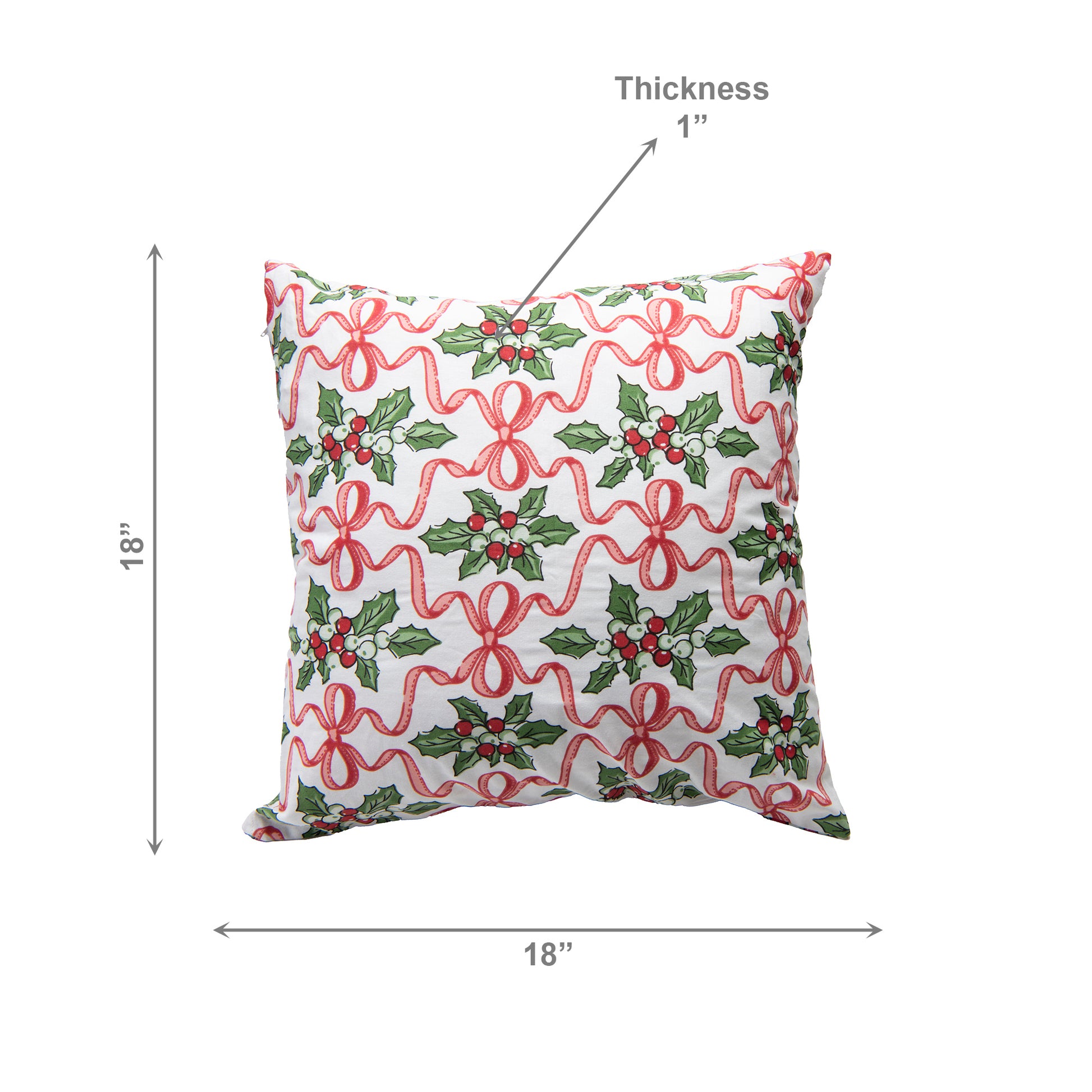 Cotton Cushion 18" X 18" Holly & Bows, Christmas, Throw Pillow, Holiday Decor- Set of 2