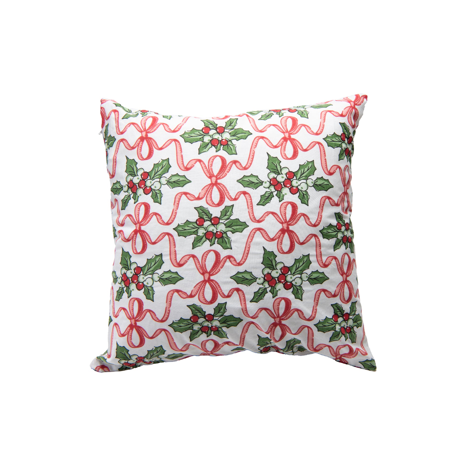 Cotton Cushion 18" X 18" Holly & Bows, Christmas, Throw Pillow, Holiday Decor- Set of 2
