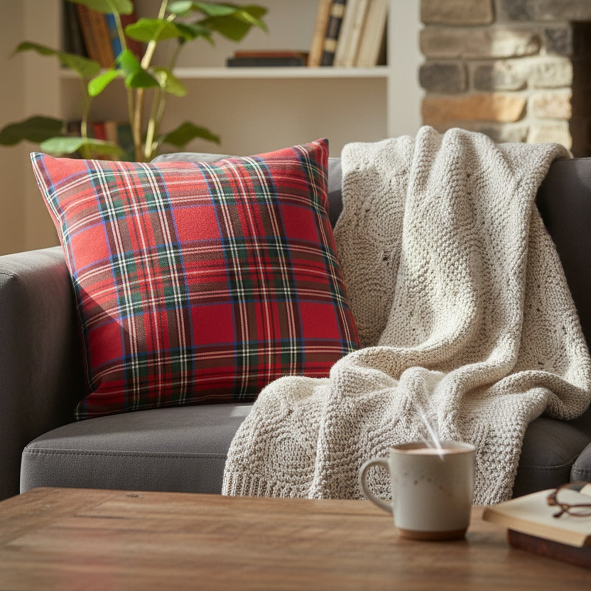 Cotton Cushion 18" X 18" Classic Tartan, Throw Pillow, Holiday Decor- Set of 2