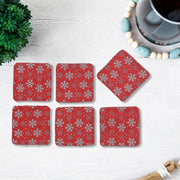 Square Printed Snowflake Drink Coasters, Christmas Table Decor 6 Pieces