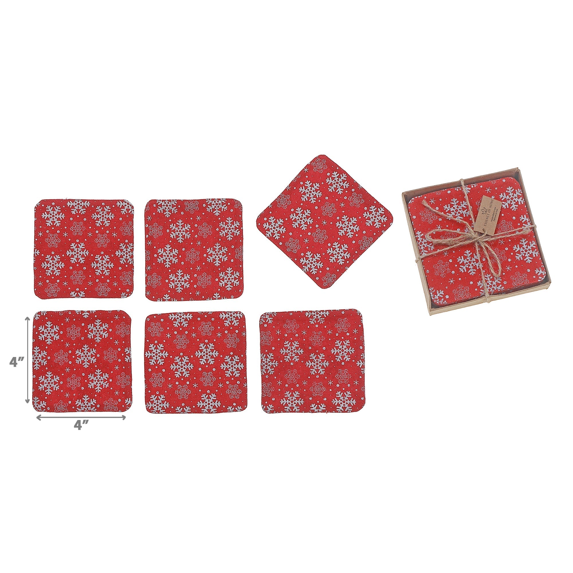 Square Printed Snowflake Drink Coasters, Christmas Table Decor 6 Pieces