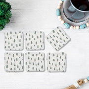 Square Printed Christmas Tree Drink Coasters, Holiday Table Decor 6 Pieces