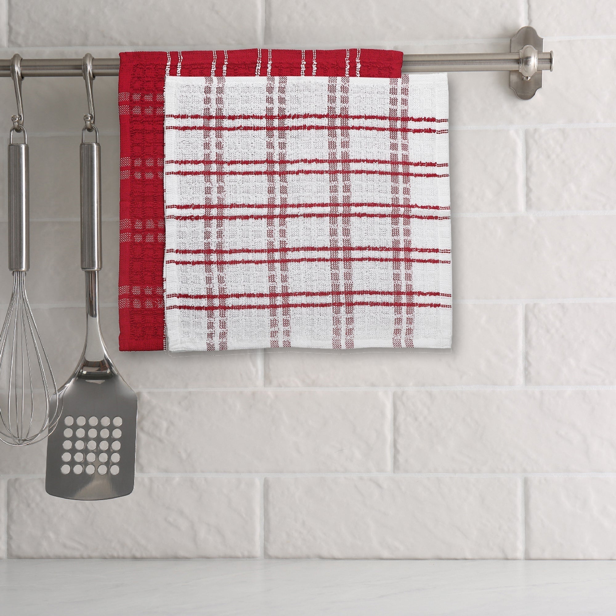 2 Pack Red Checkered Terry Dish Cloths Set of 6 – Christmas Kitchen Linens, Holiday Cooking & Baking Accent, Festive Dish Cloths