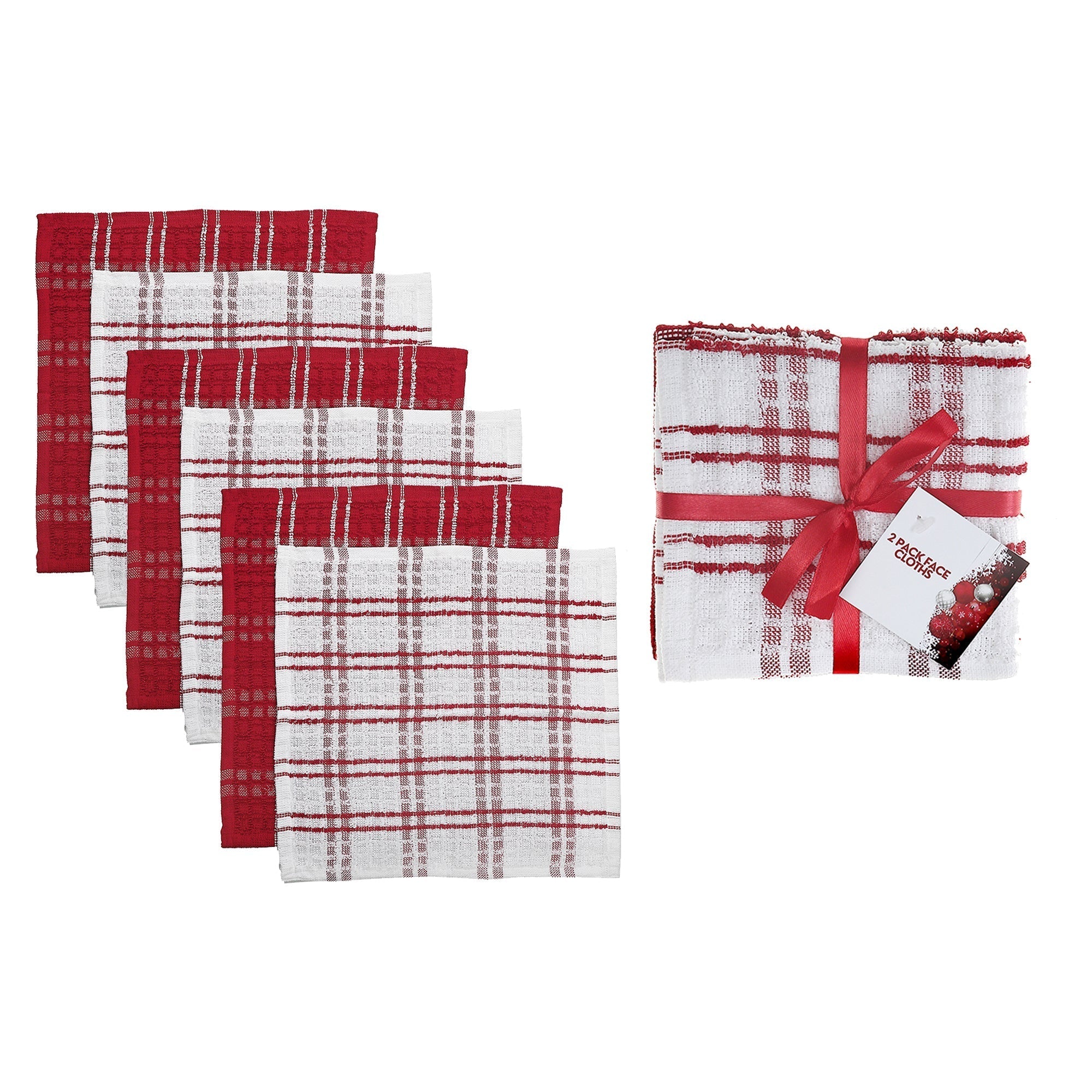 2 Pack Red Checkered Terry Dish Cloths Set of 6 – Christmas Kitchen Linens, Holiday Cooking & Baking Accent, Festive Dish Cloths
