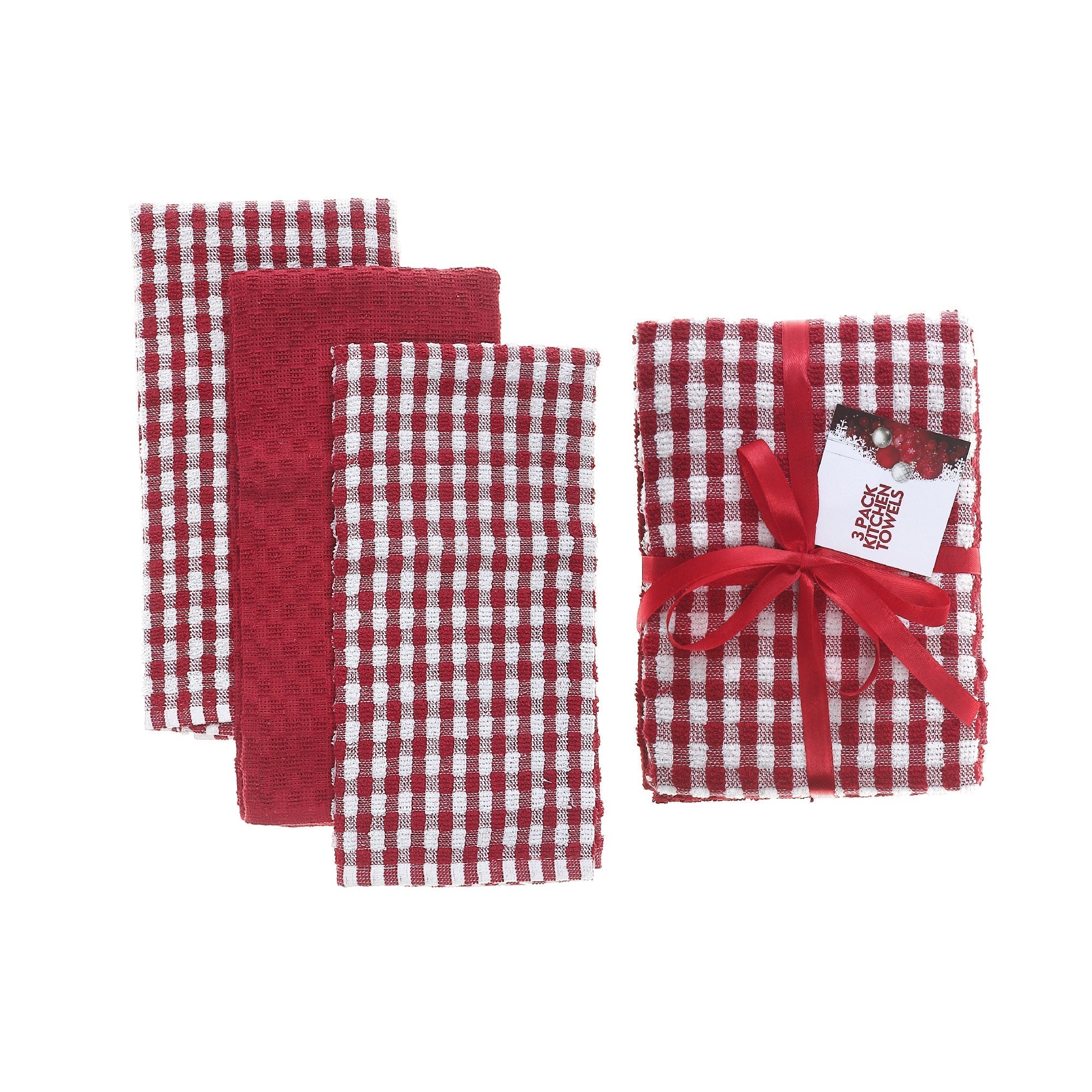 3 Pack Red Checkered Terry Kitchen Towels – Christmas Kitchen Linens, Holiday Cooking & Baking Accent, Festive Dish Towels