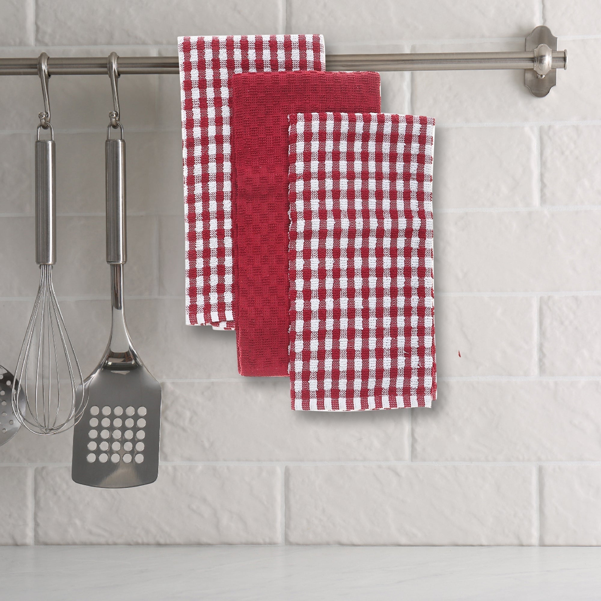 3 Pack Red Checkered Terry Kitchen Towels – Christmas Kitchen Linens, Holiday Cooking & Baking Accent, Festive Dish Towels
