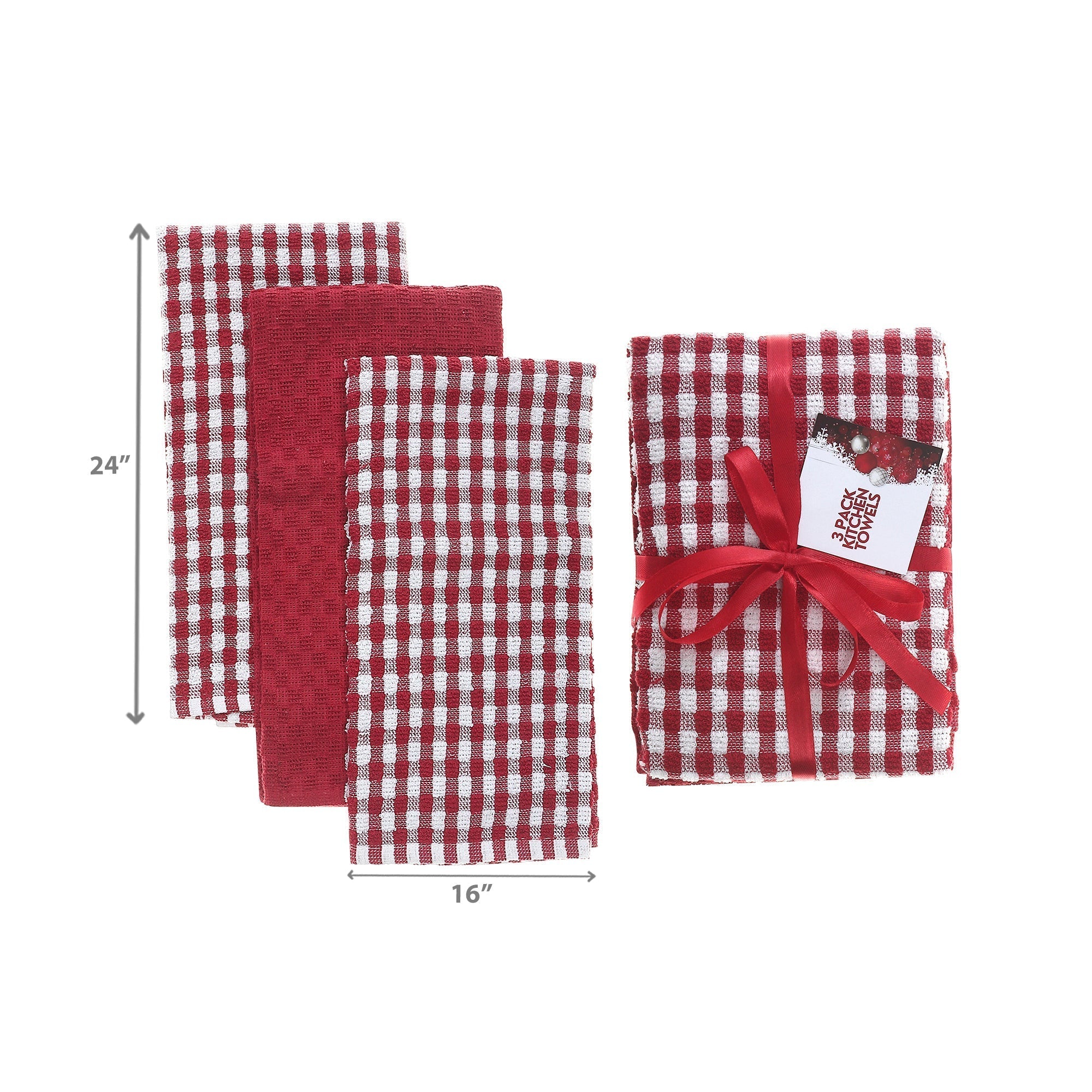 3 Pack Red Checkered Terry Kitchen Towels – Christmas Kitchen Linens, Holiday Cooking & Baking Accent, Festive Dish Towels