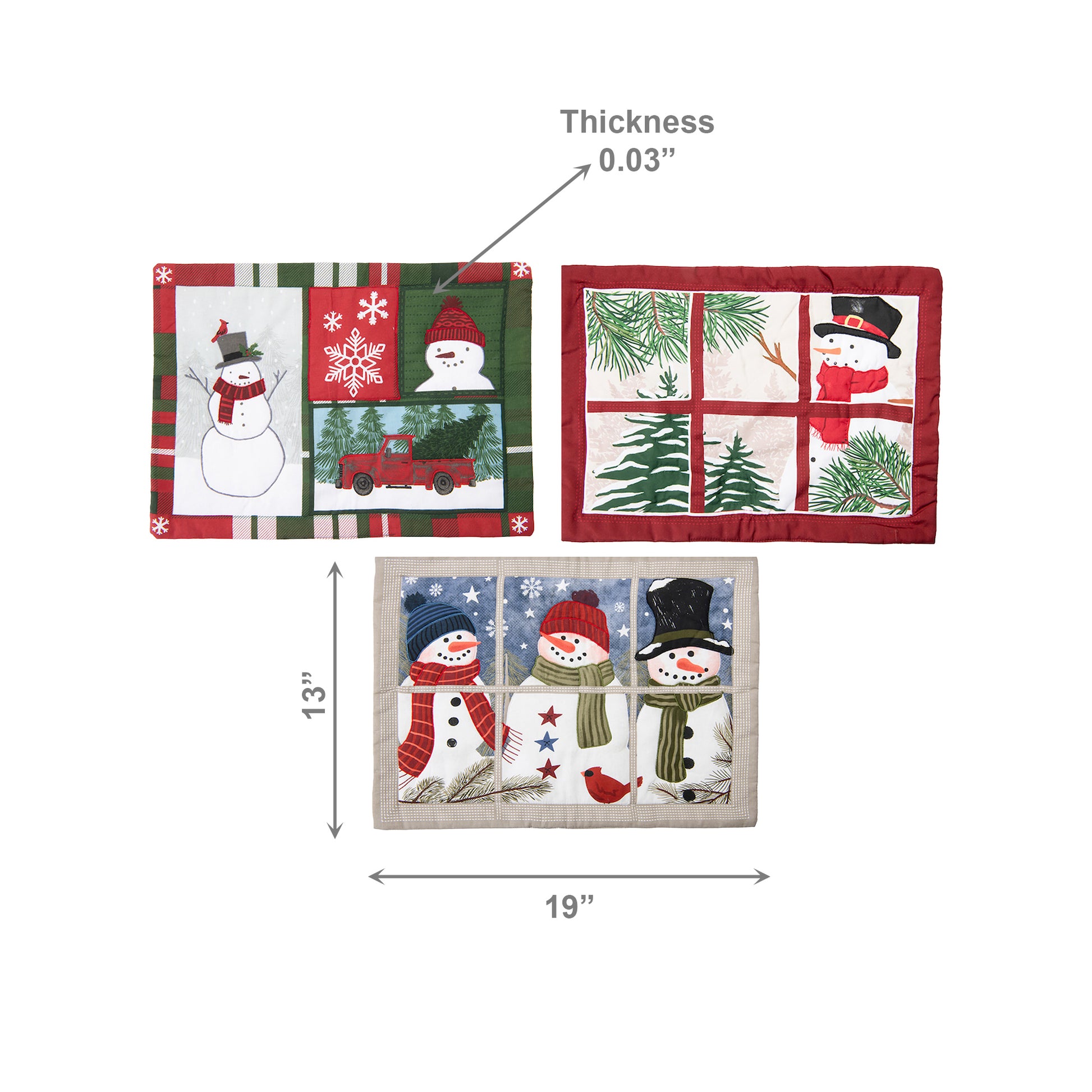 Quilted Style Christmas Placemat Snowman Assorted, Christmas, Placemat, Holiday Decor- Set of 2