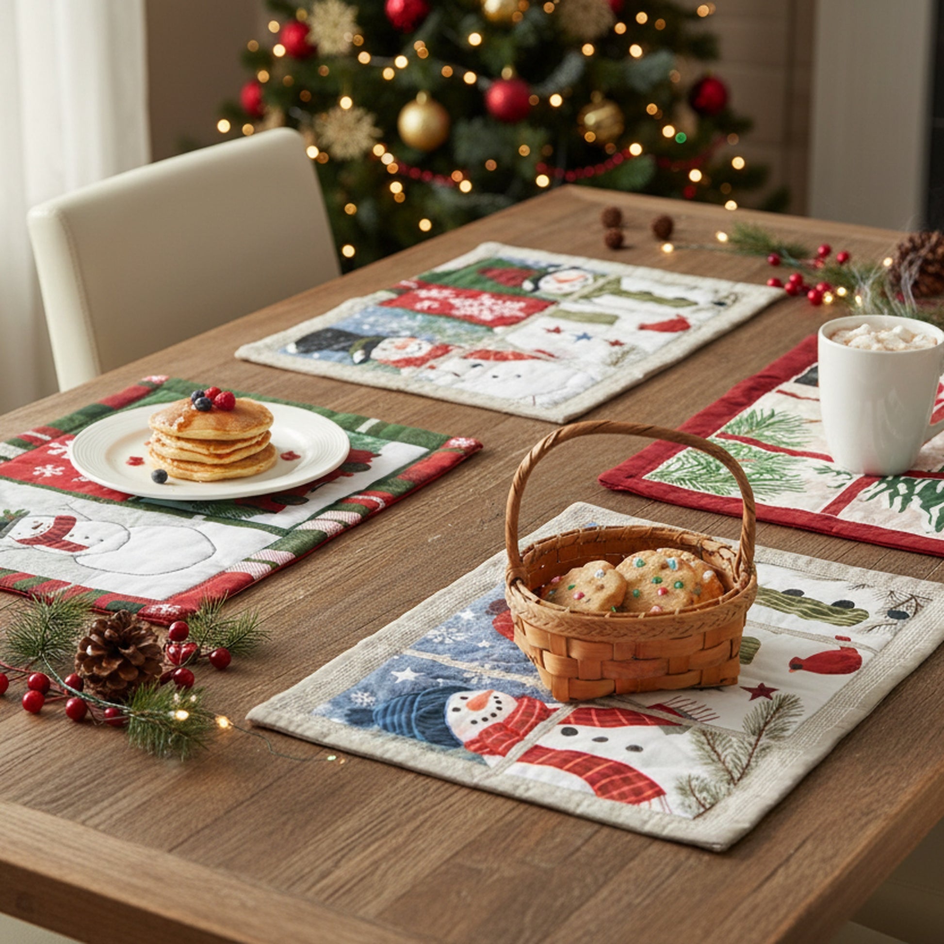 Quilted Style Christmas Placemat Snowman Assorted, Christmas, Placemat, Holiday Decor- Set of 2