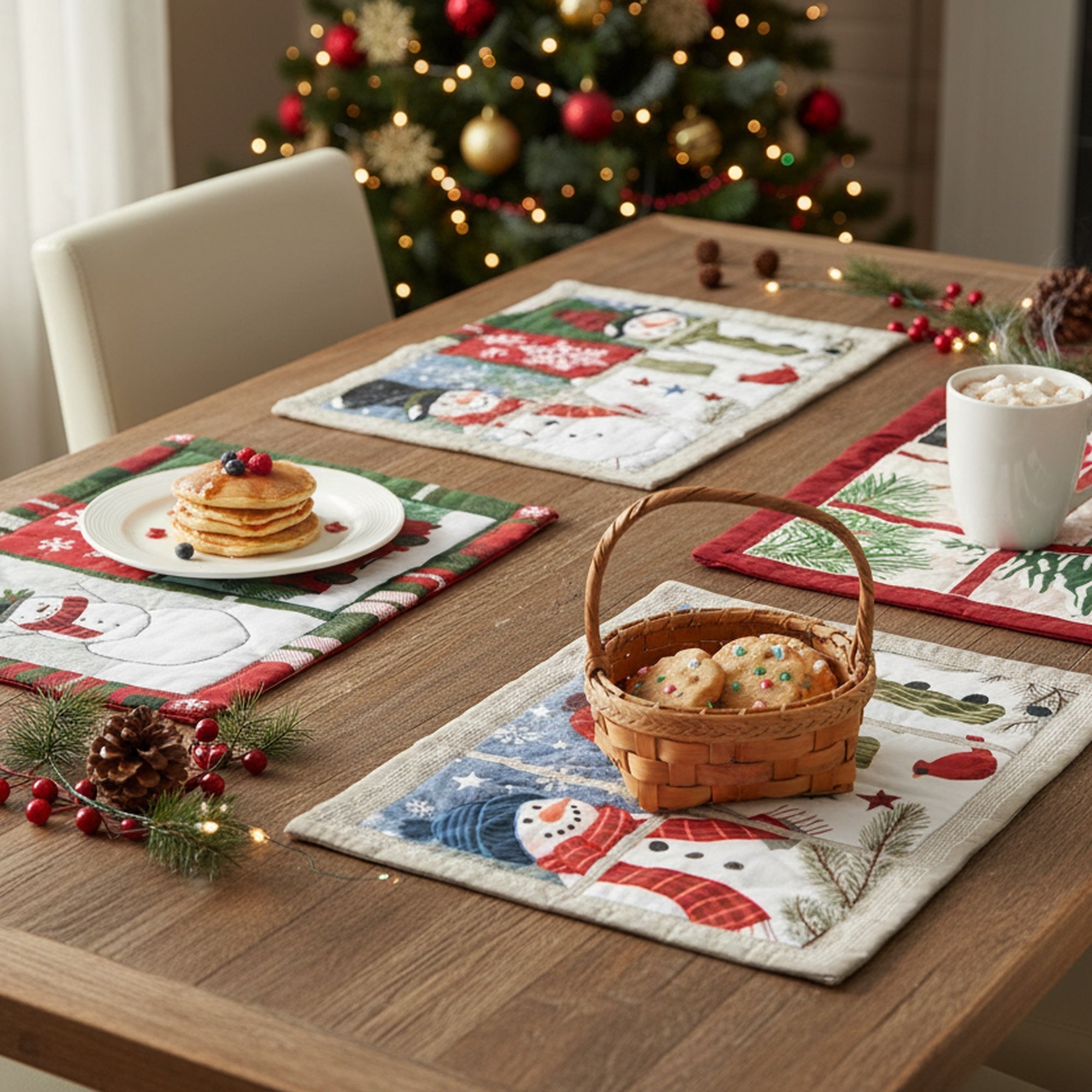 Quilted Style Christmas Placemat Snowman Assorted, Christmas, Placemat, Holiday Decor- Set of 2