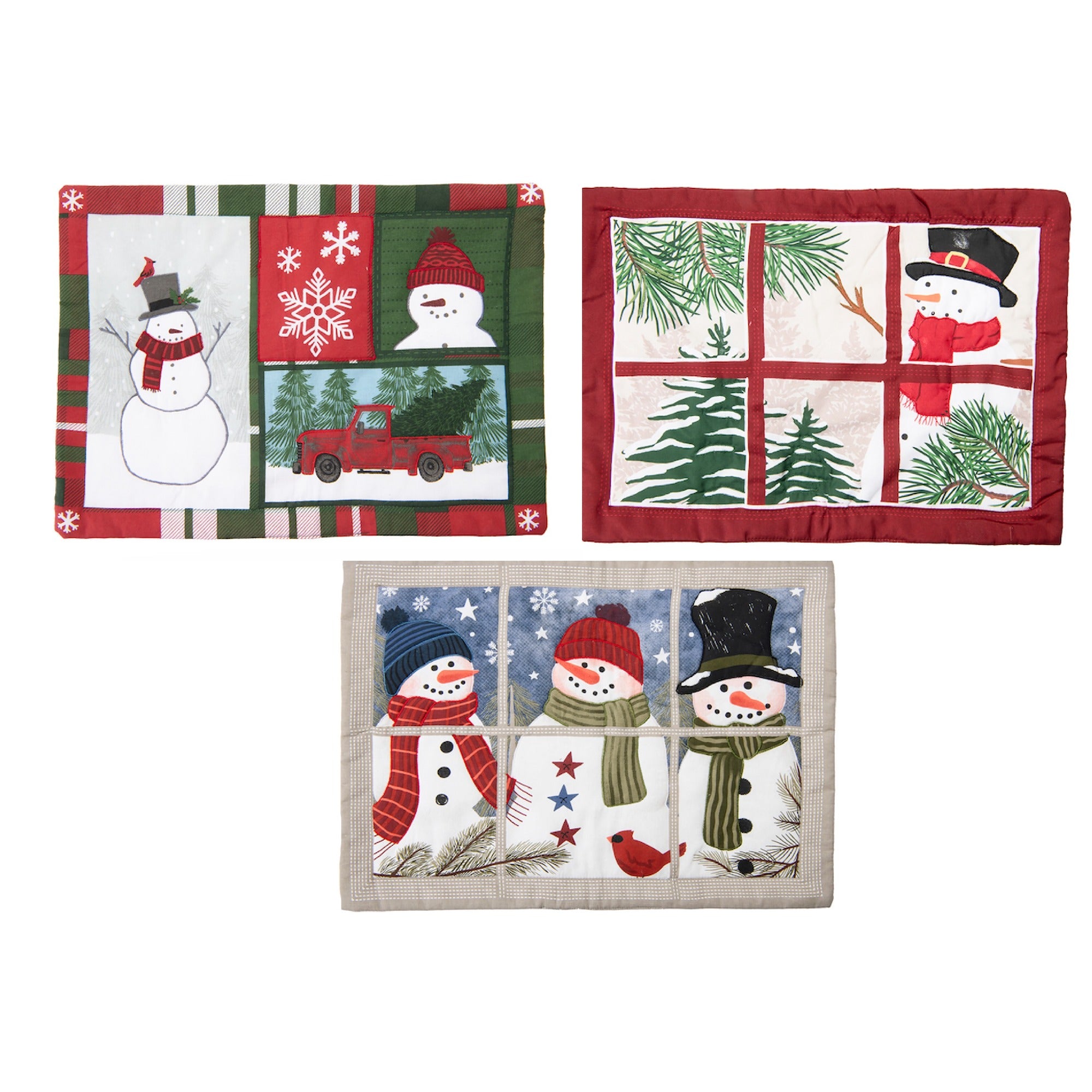 Quilted Style Christmas Placemat Snowman Assorted, Christmas, Placemat, Holiday Decor- Set of 2