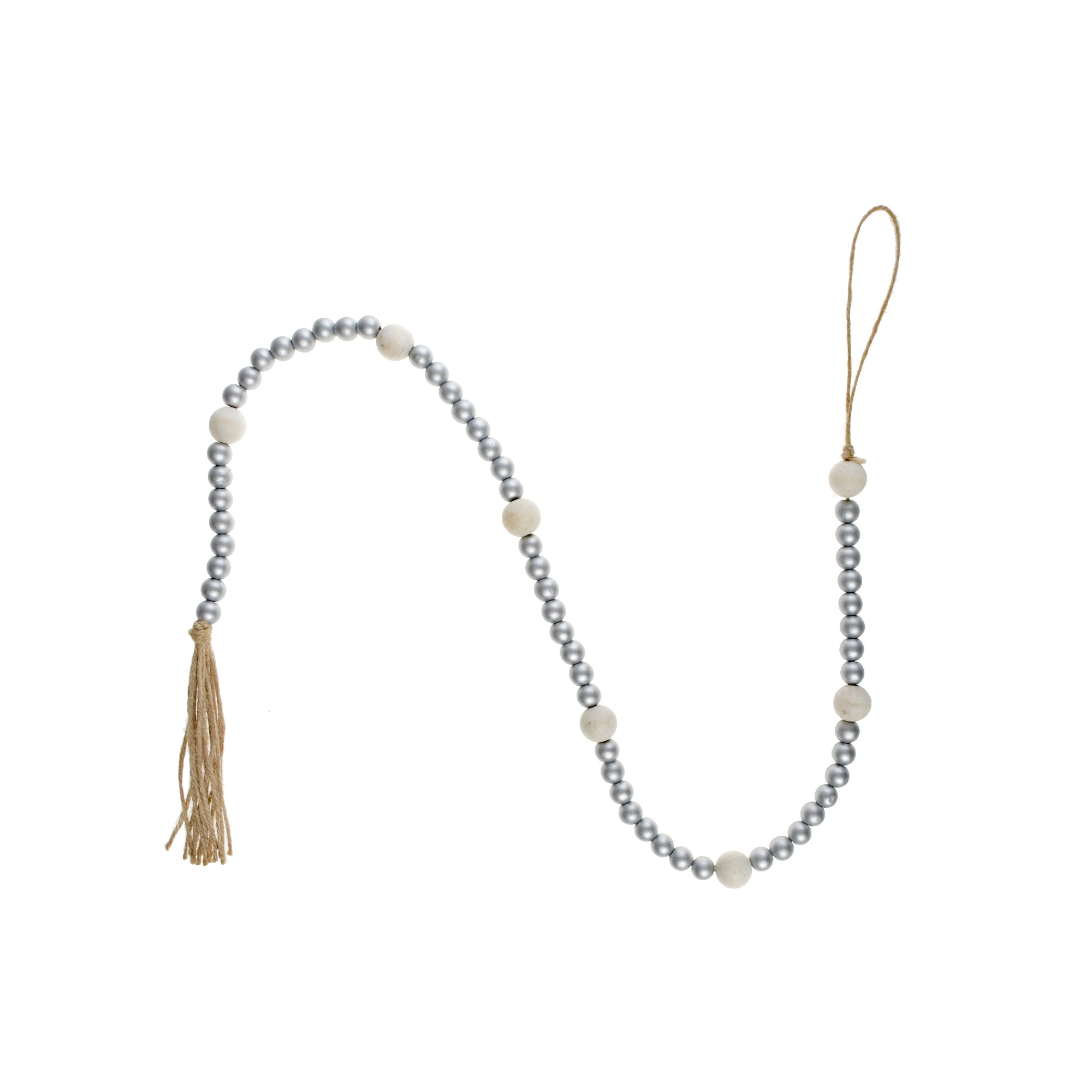 Dual Wood Bead Garland Silver Decorative Holiday Tree Garland
