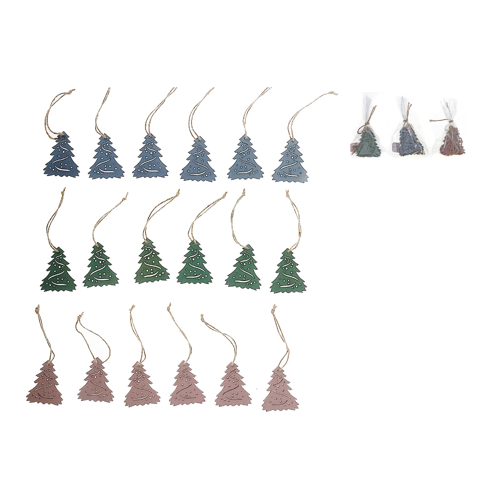 6-Pack Colored Wood Tree Christmas Ornament Set of 6 – Holiday Tree Decoration