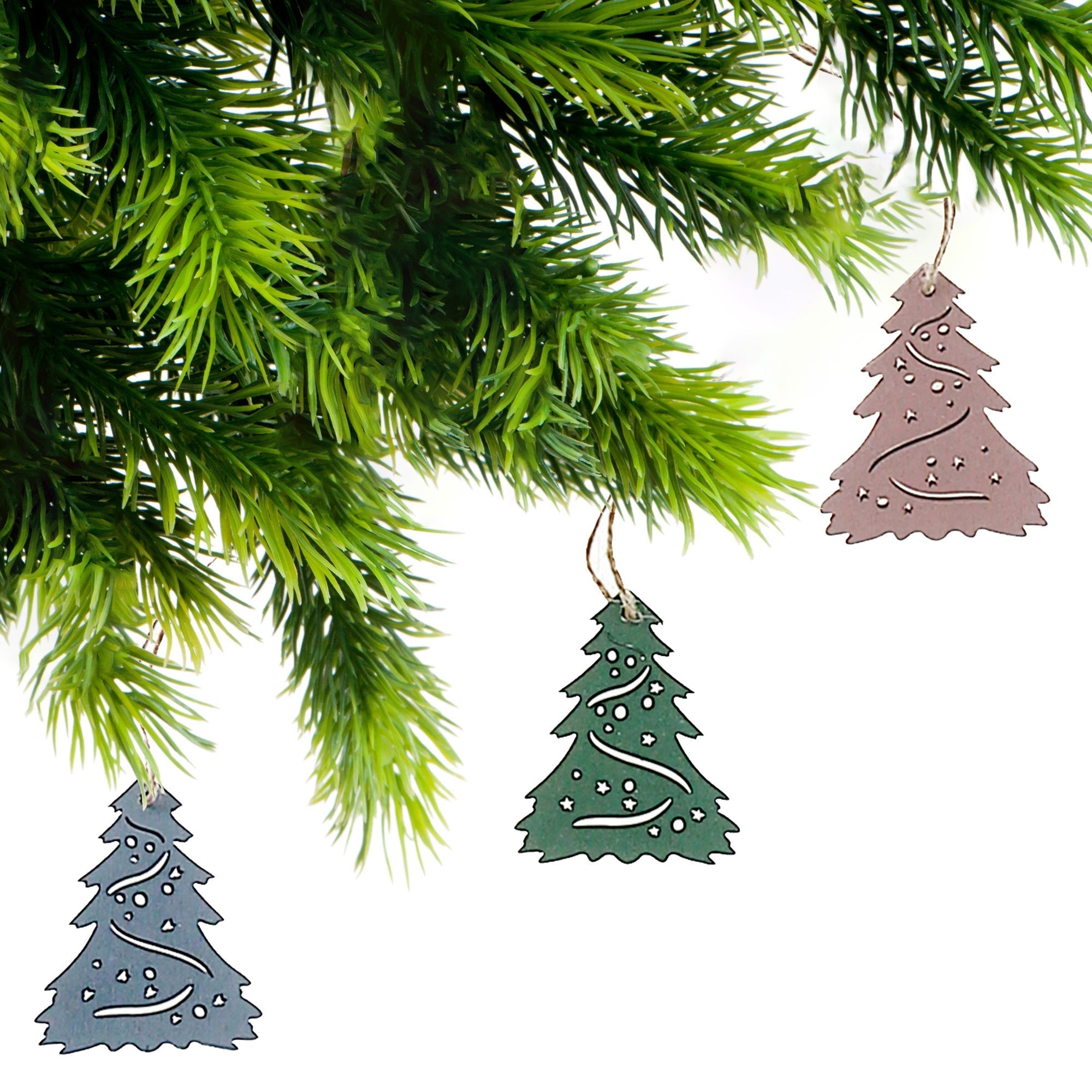6-Pack Colored Wood Tree Christmas Ornament Set of 6 – Holiday Tree Decoration