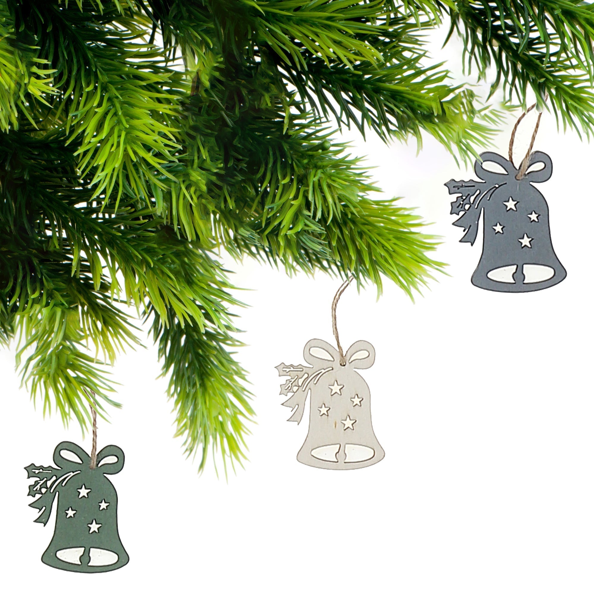 6-Pack Colored Wood Bell Christmas Ornament Set of 6 – Holiday Tree Decoration