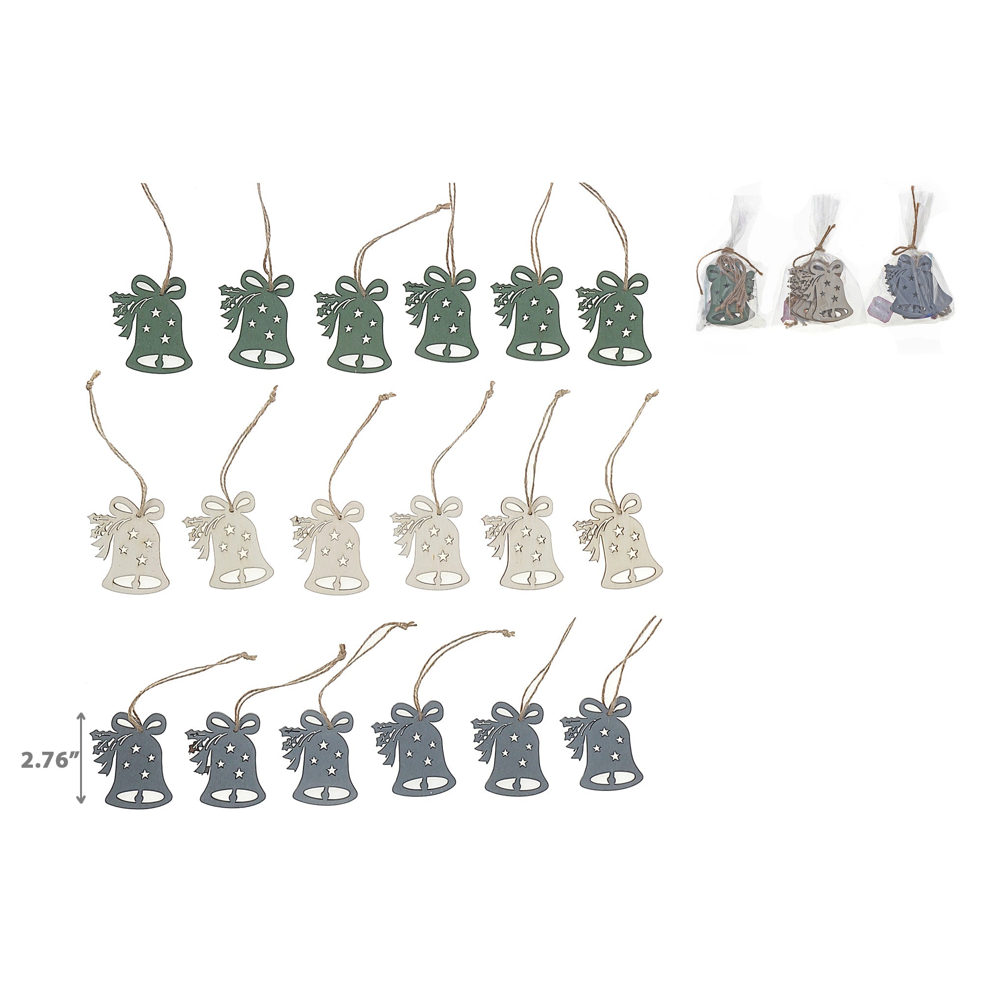 6-Pack Colored Wood Bell Christmas Ornament Set of 6 – Holiday Tree Decoration