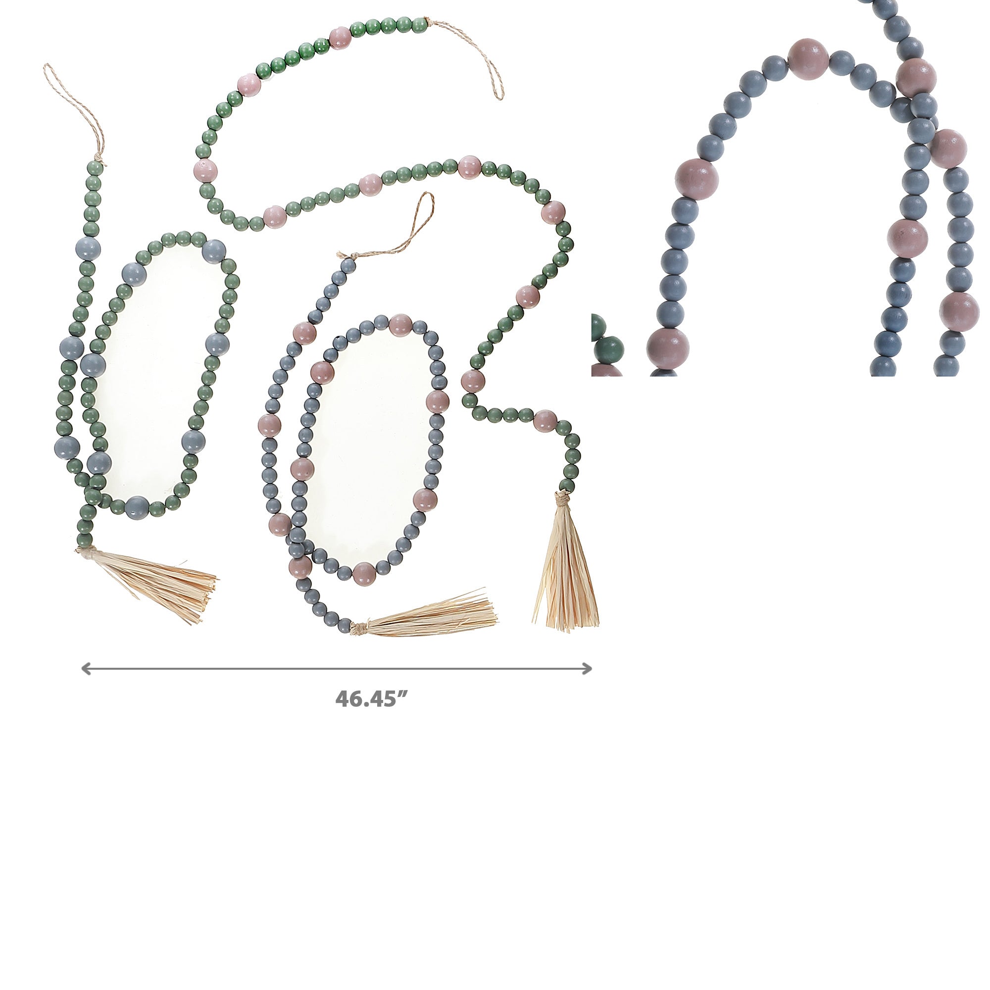 Dual Wood Bead Garland Set of 2 – Christmas Tree Decor, Holiday Garland