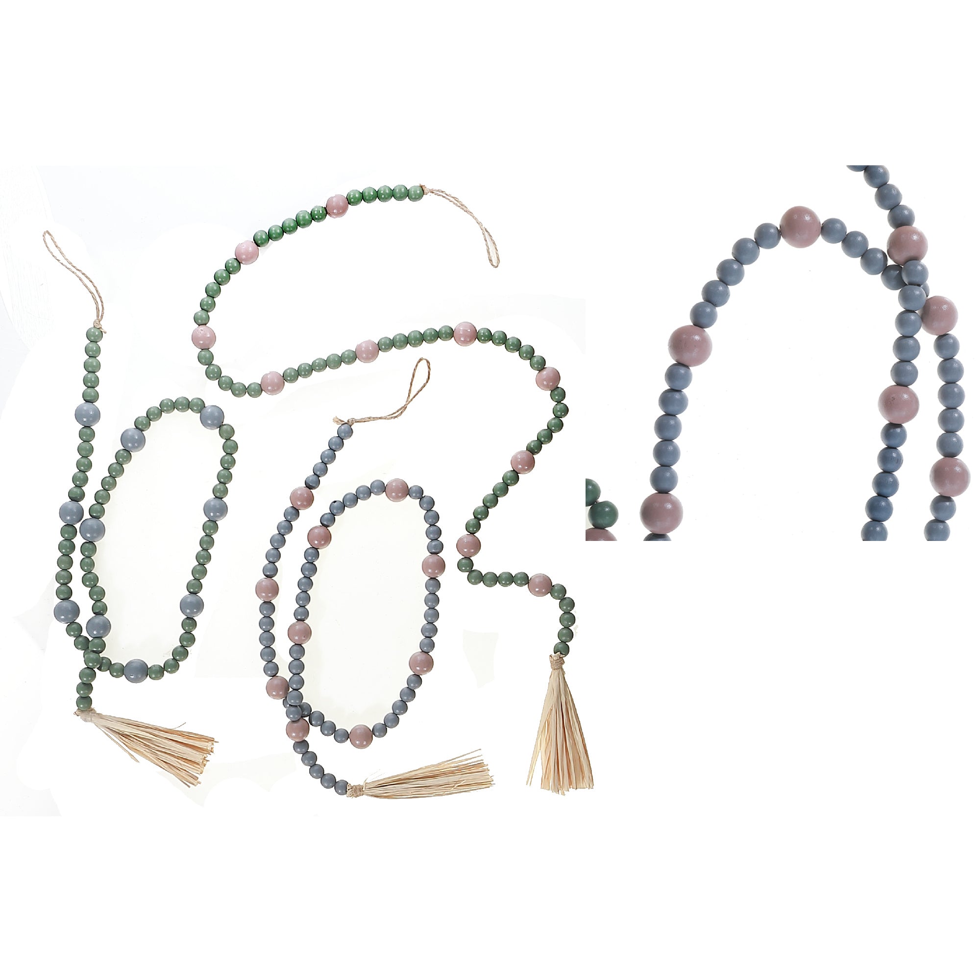 Dual Wood Bead Garland Set of 2 – Christmas Tree Decor, Holiday Garland