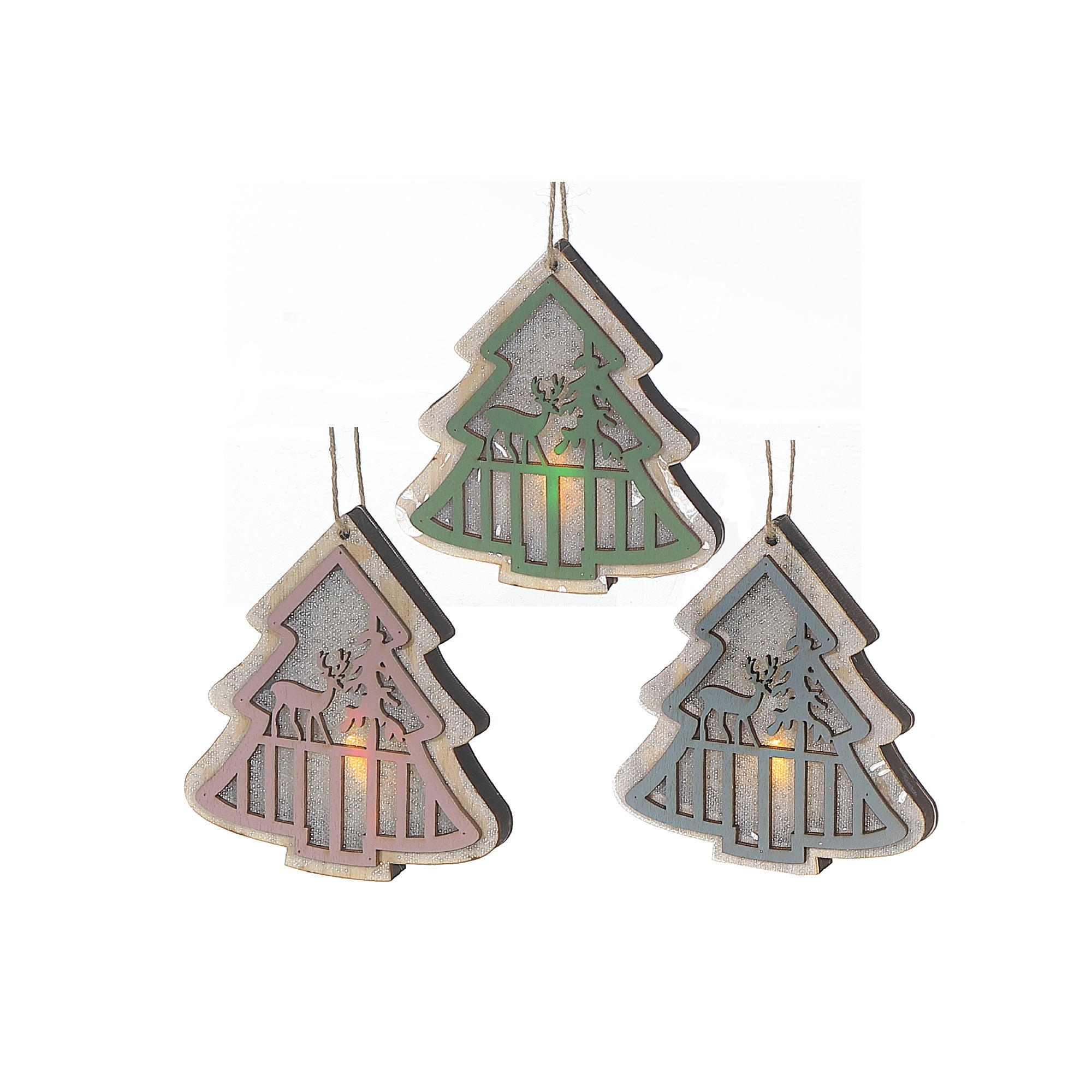 Wooden Tree Christmas Ornament Set of 12 – Holiday Tree Decoration