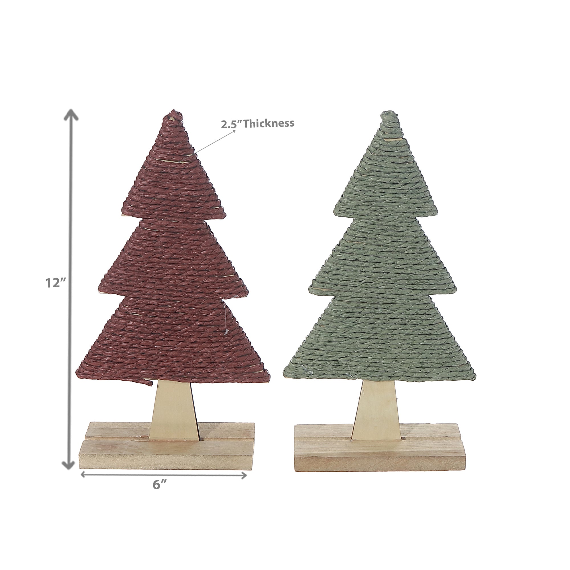 Rope Tree on Stand 12" Set of 2 – Christmas Tabletop Decoration, Holiday Accent, Festive Winter Figurine