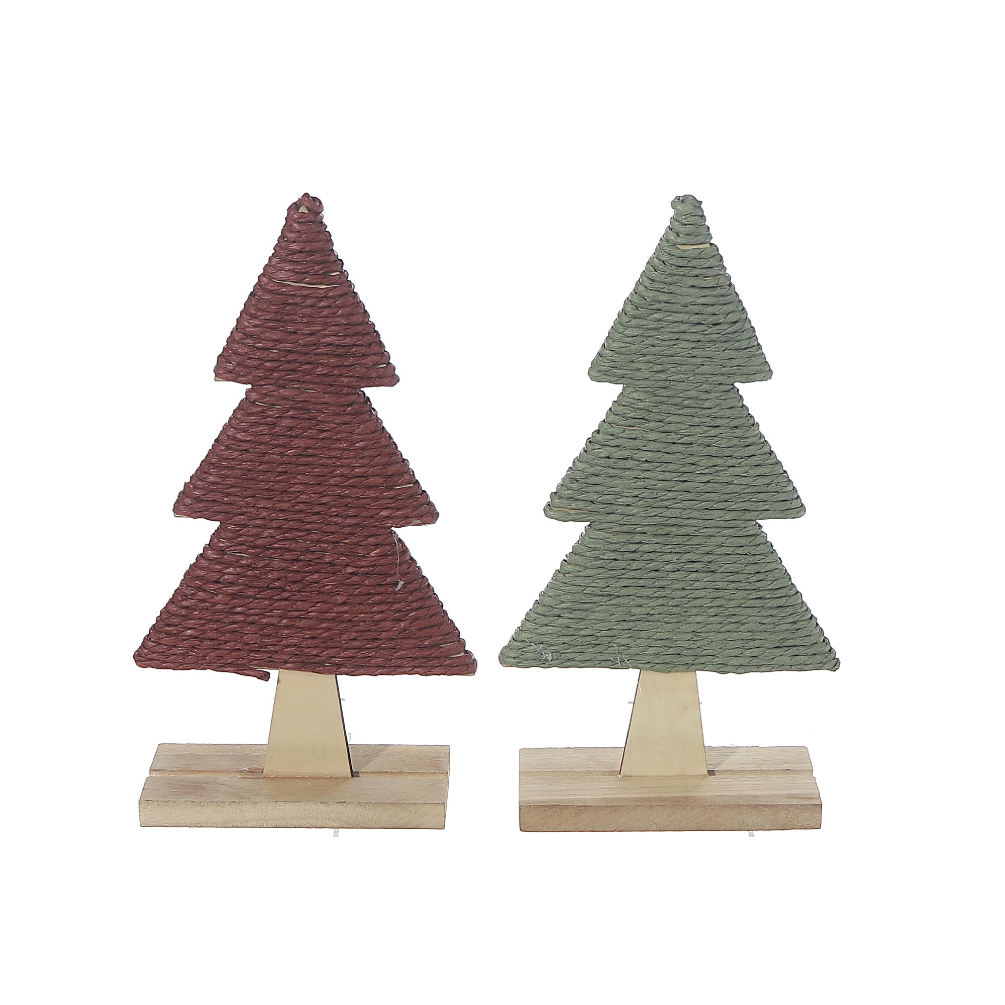 Rope Tree on Stand 12" Set of 2 – Christmas Tabletop Decoration, Holiday Accent, Festive Winter Figurine