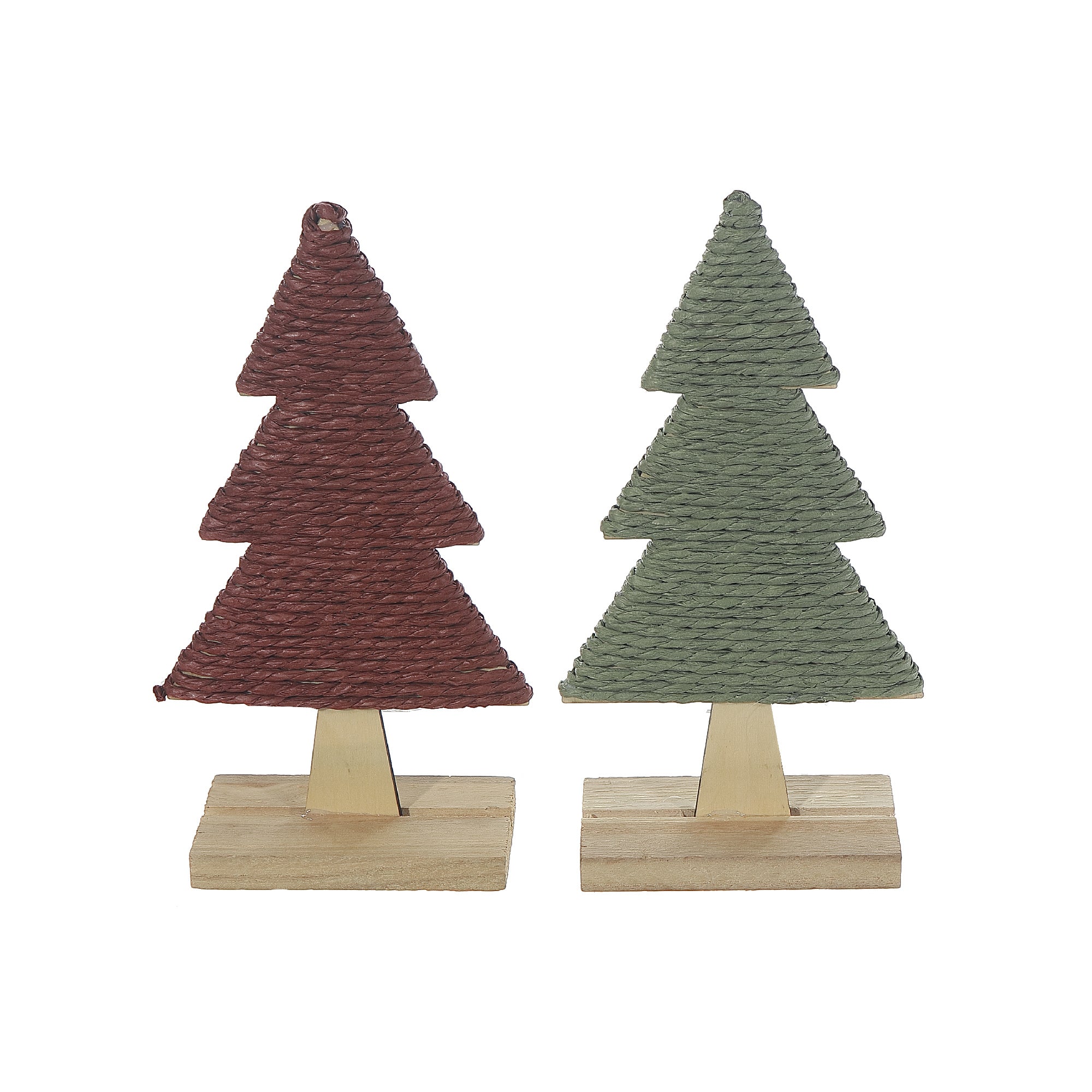 Rope Tree on Stand 10.25" Set of 2 – Christmas Tabletop Decoration, Holiday Accent, Festive Winter Figurine