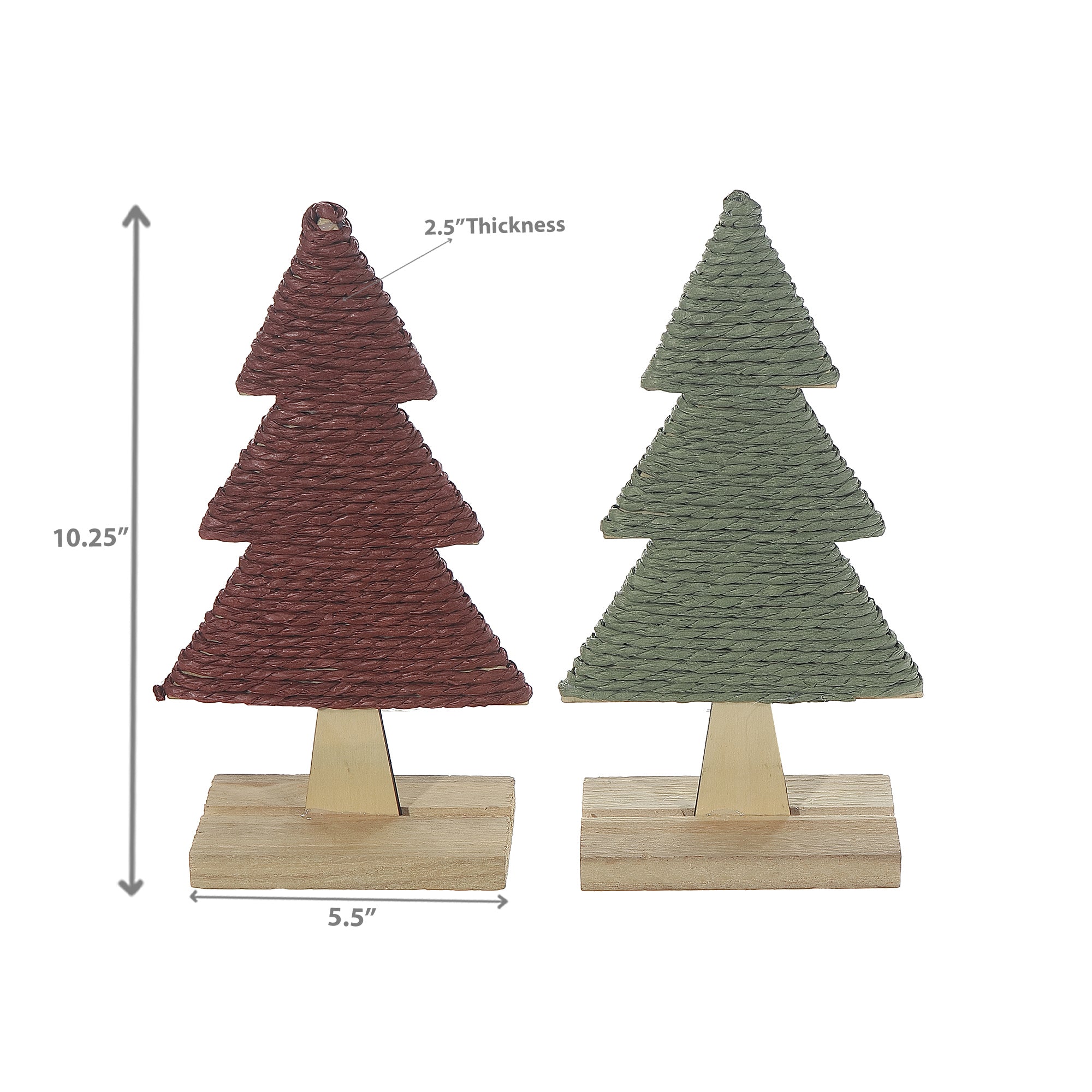 Rope Tree on Stand 10.25" Set of 2 – Christmas Tabletop Decoration, Holiday Accent, Festive Winter Figurine