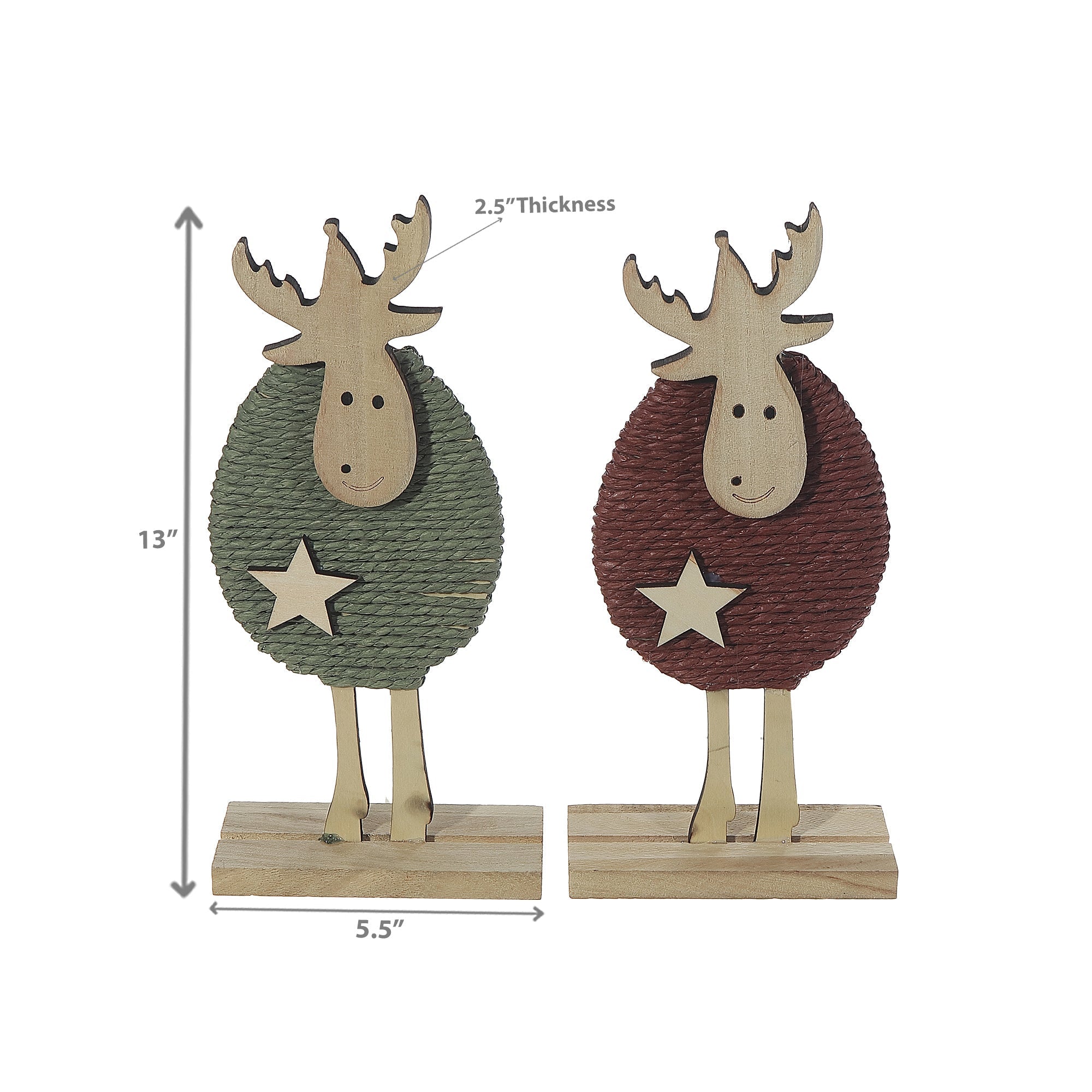 Rope Reindeer on Stand 13" Set of 2 – Christmas Tabletop Decoration, Holiday Accent, Festive Winter Figurine