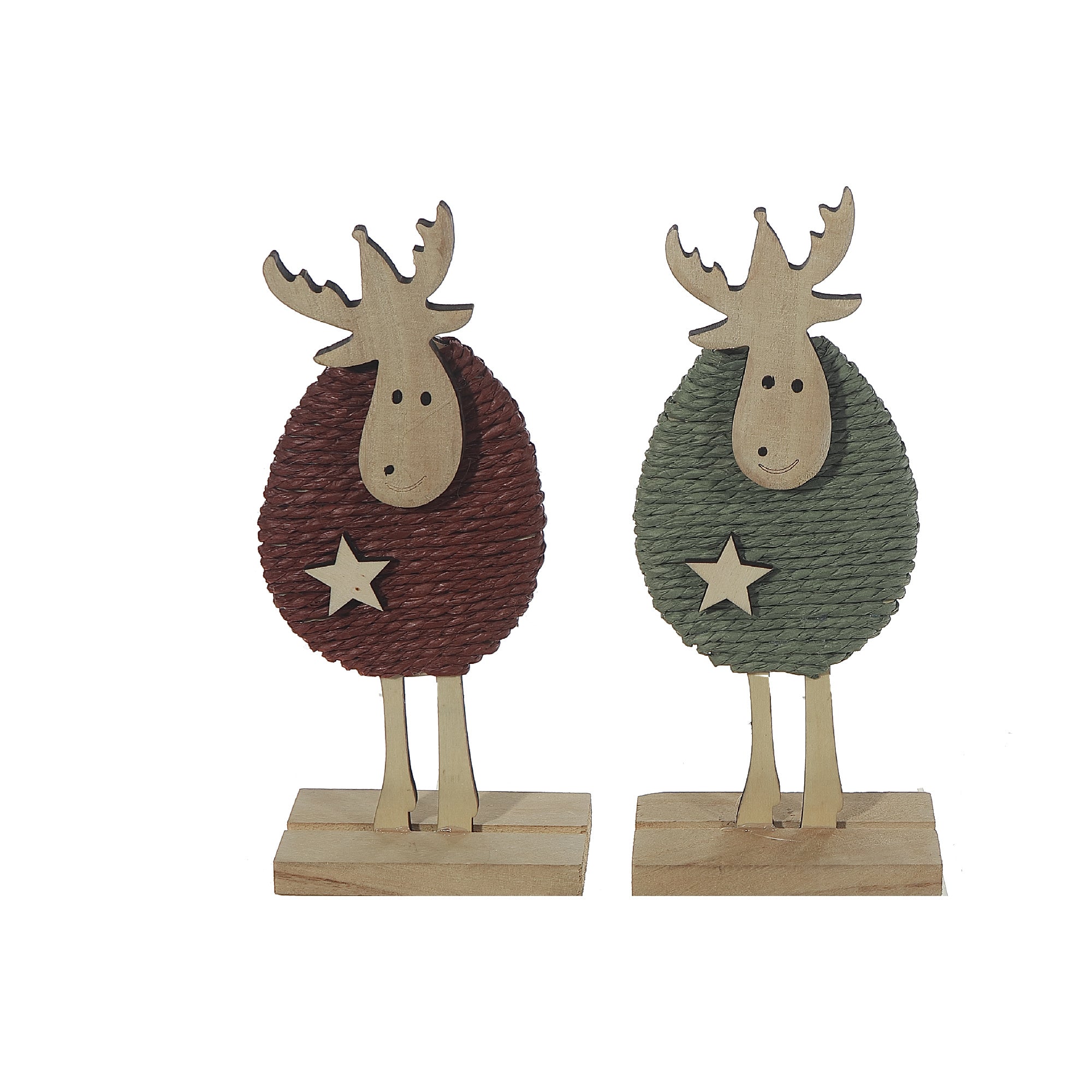 Rope Reindeer on Stand 11" Set of 2 – Christmas Tabletop Decoration, Holiday Accent, Festive Winter Figurine
