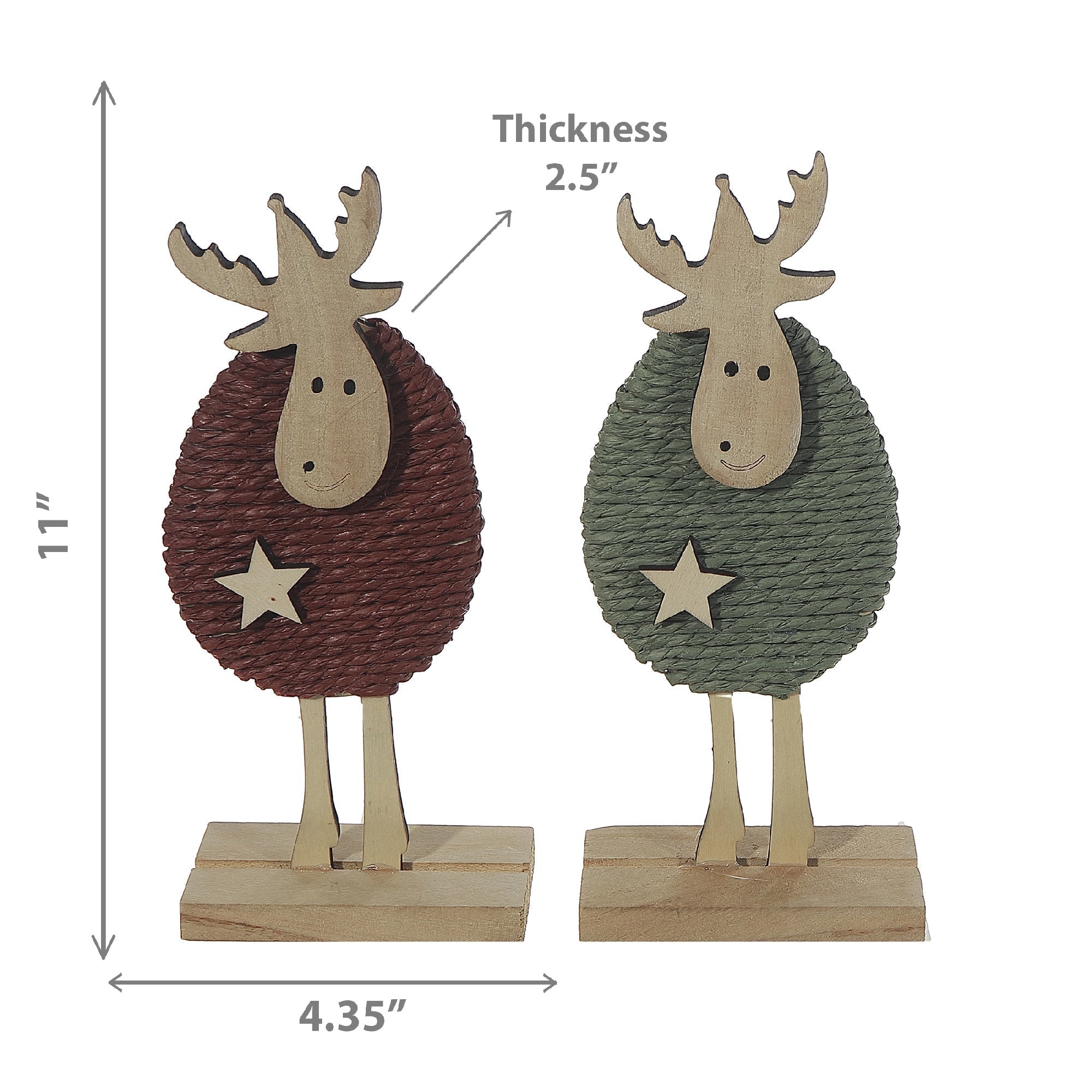 Rope Reindeer on Stand 11" Set of 2 – Christmas Tabletop Decoration, Holiday Accent, Festive Winter Figurine