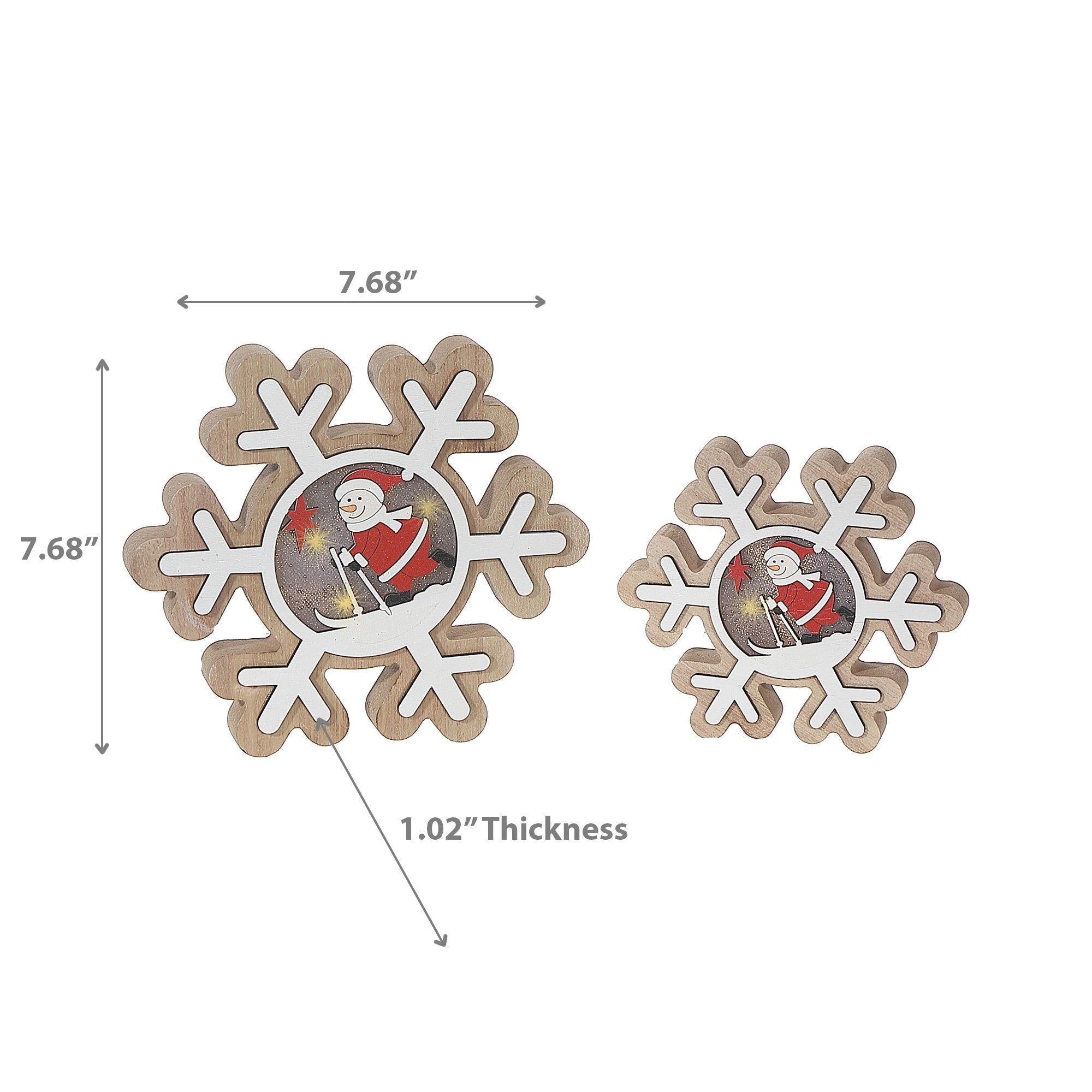 LED Wooden Snowflake & Santa Set of 2 – Christmas Holiday Table Decor