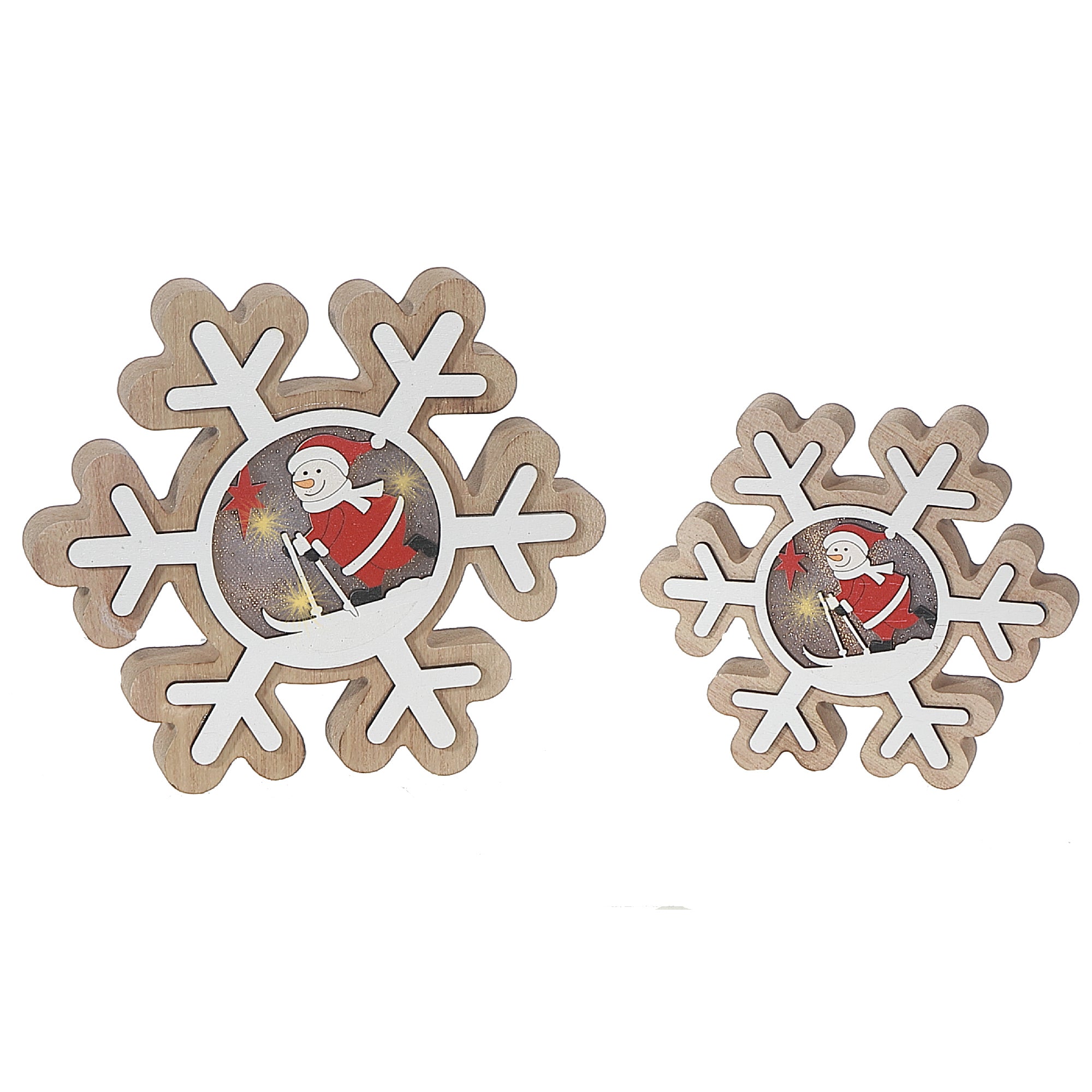 LED Wooden Snowflake & Santa Set of 2 – Christmas Holiday Table Decor
