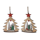 Wooden Christmas Tree Shape Ornament - Set of 12