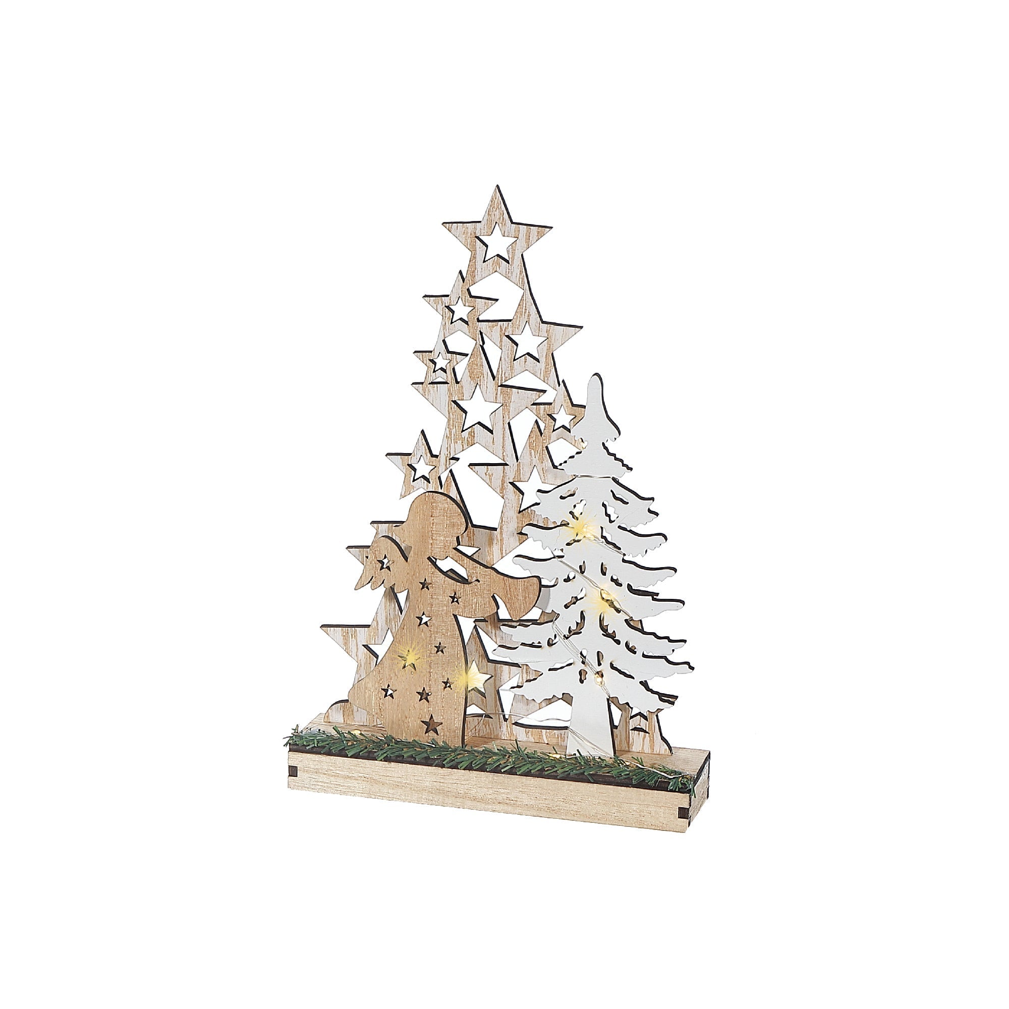 Large LED Wooden Star Tree and Angel Stand – Christmas Holiday Decor