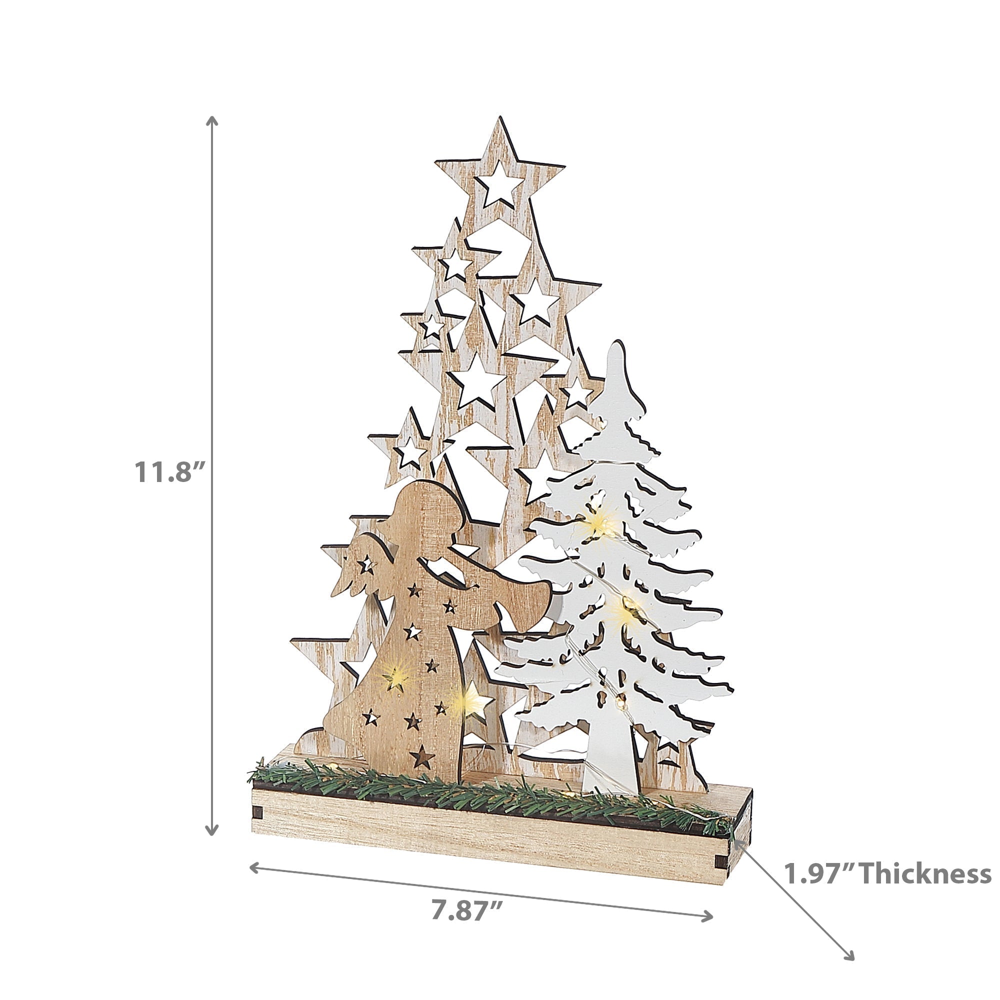 Large LED Wooden Star Tree and Angel Stand – Christmas Holiday Decor