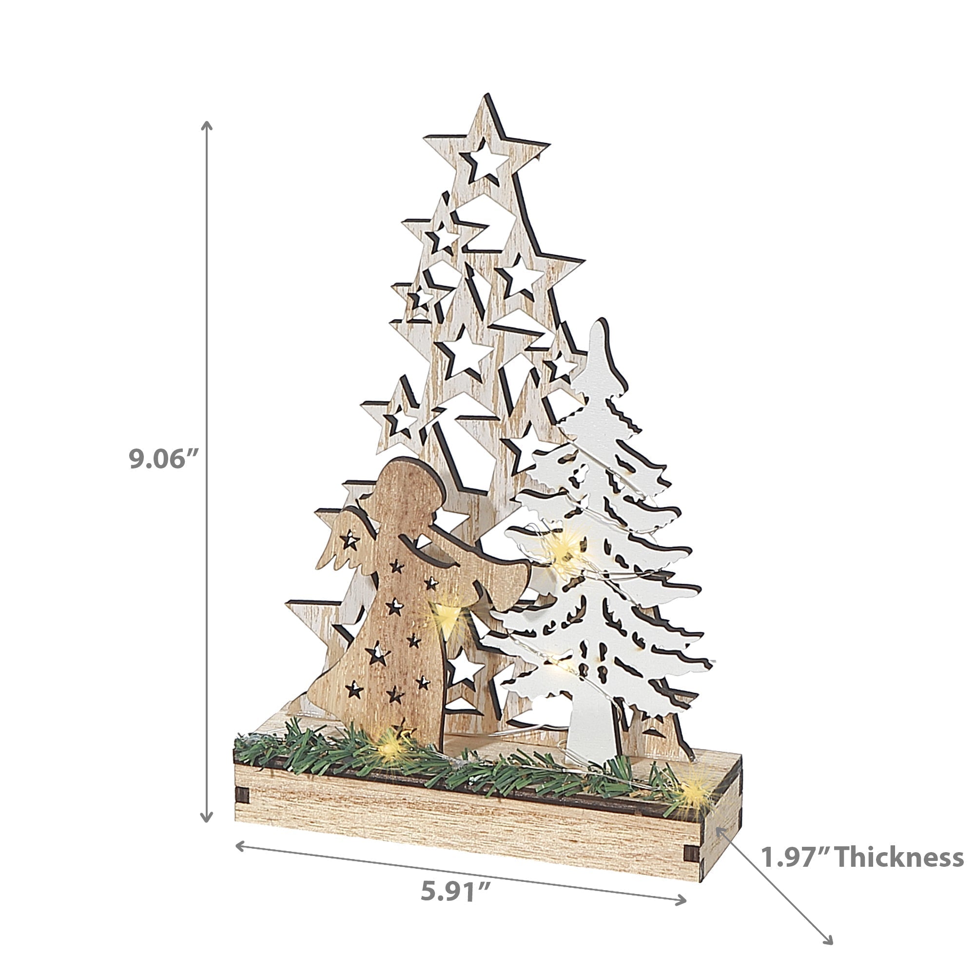 Small LED Wooden Star Tree and Angel Stand – Christmas Holiday Decor