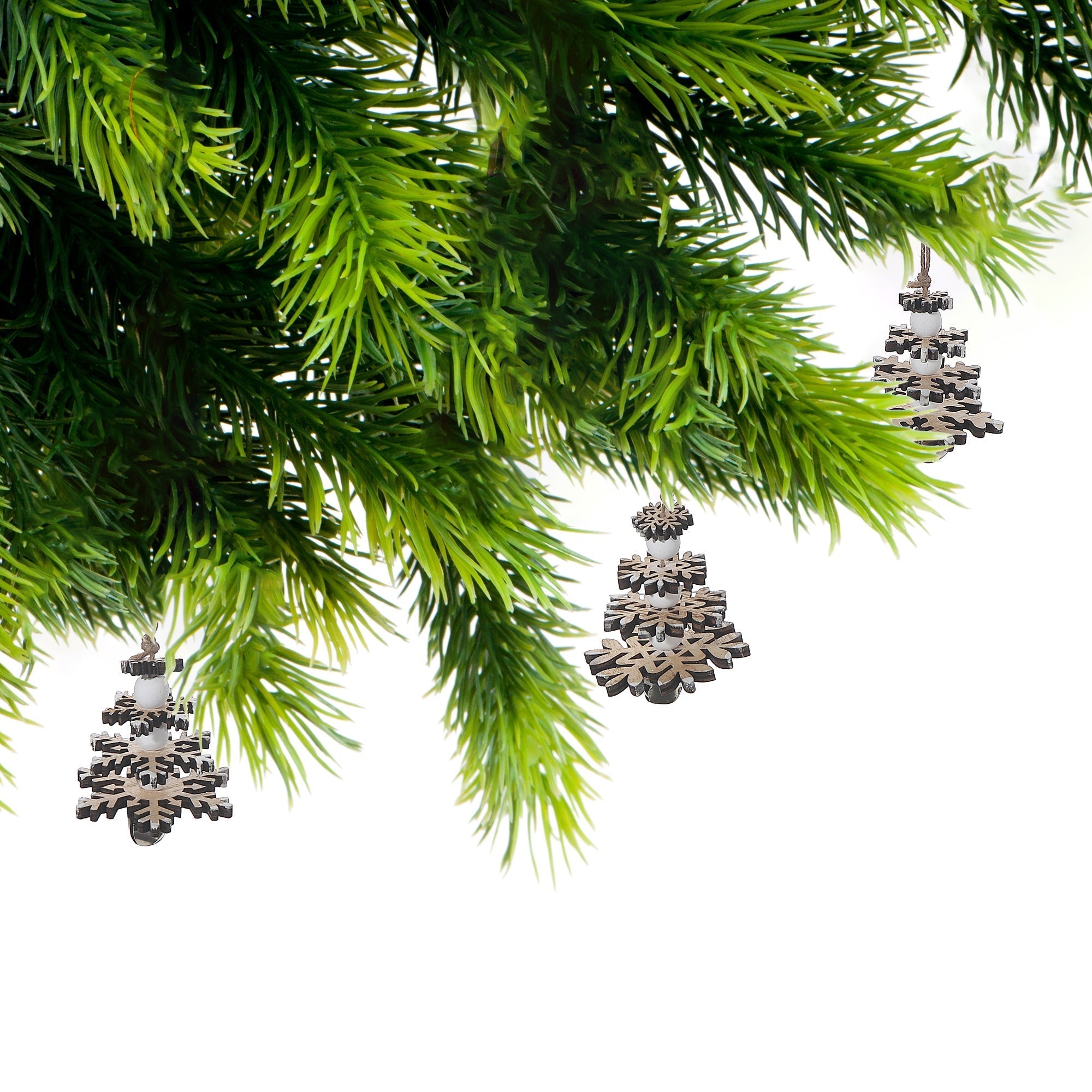 Wooden Snowflake Christmas Ornament Set of 12 – Holiday Tree Decoration