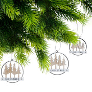Metal Oval & Wood Tree Christmas Ornament Set of 3 – Holiday Decoration