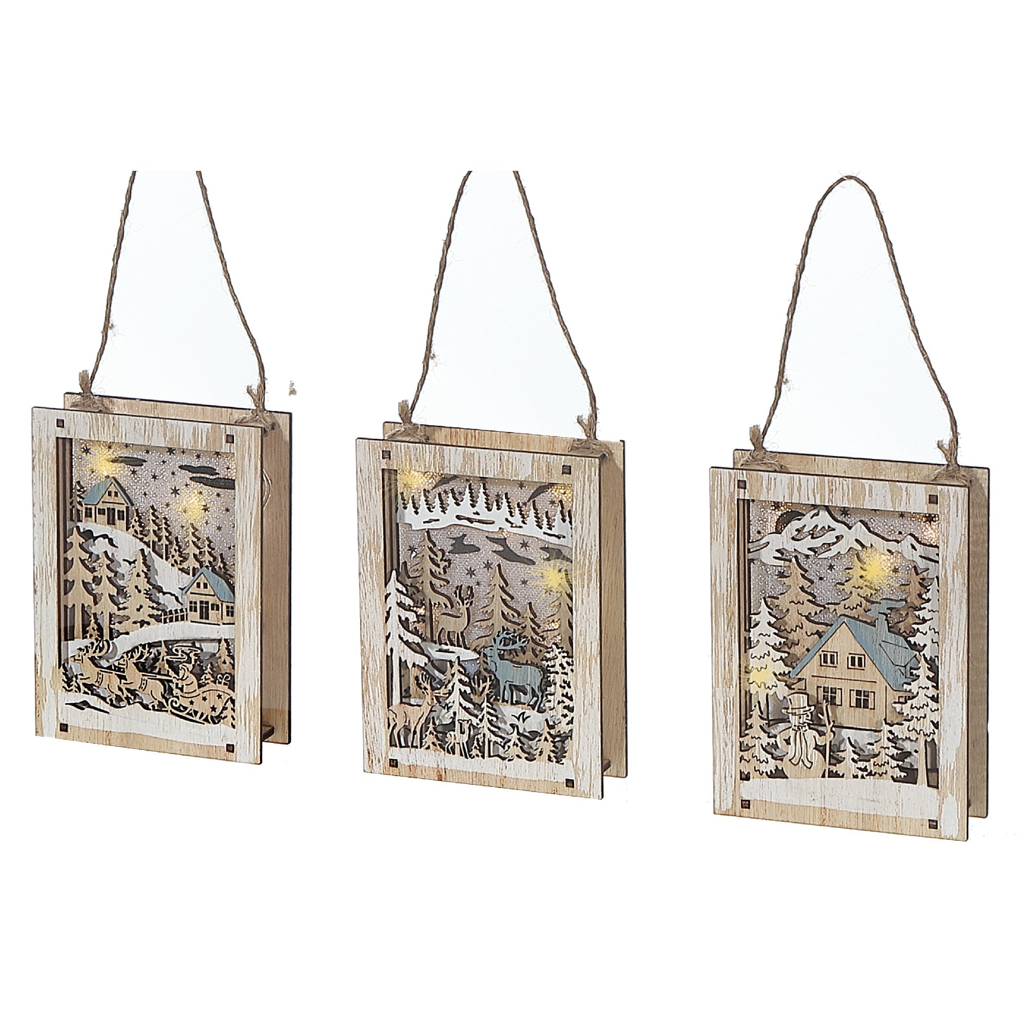 LED Wooden Square Scenic Hanger Set of 3 – Holiday Wall Decor