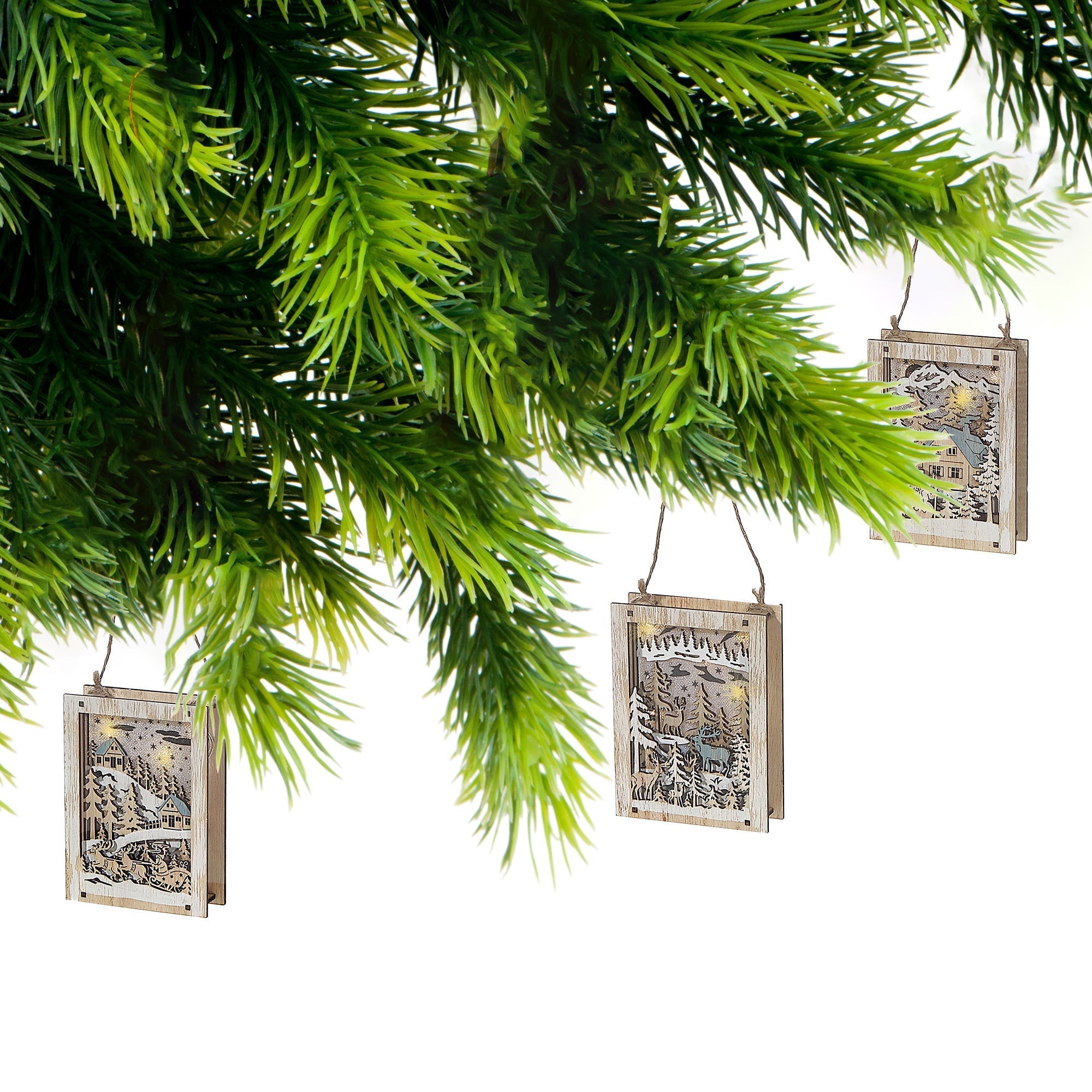 LED Wooden Square Scenic Hanger Set of 3 – Holiday Wall Decor