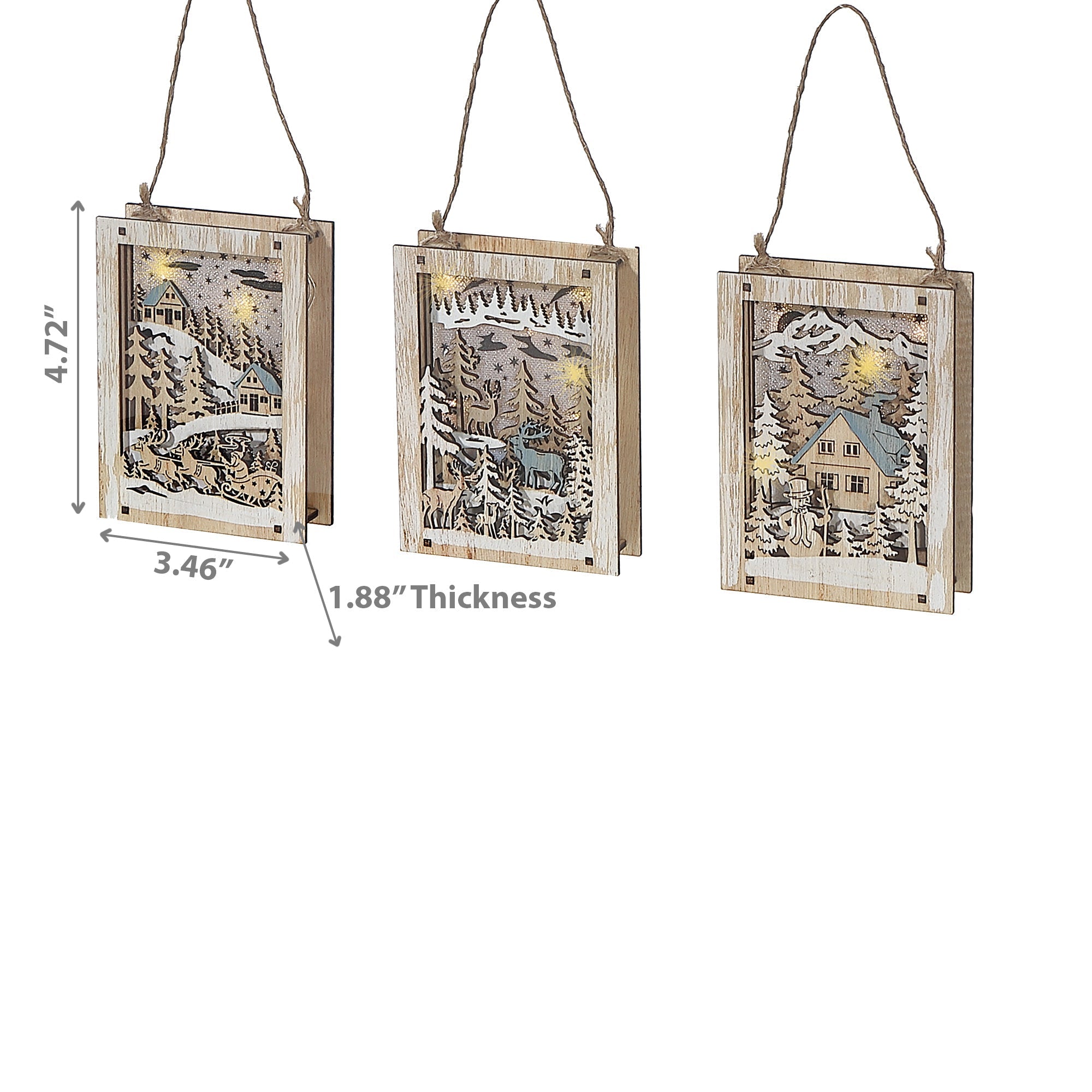 LED Wooden Square Scenic Hanger Set of 3 – Holiday Wall Decor