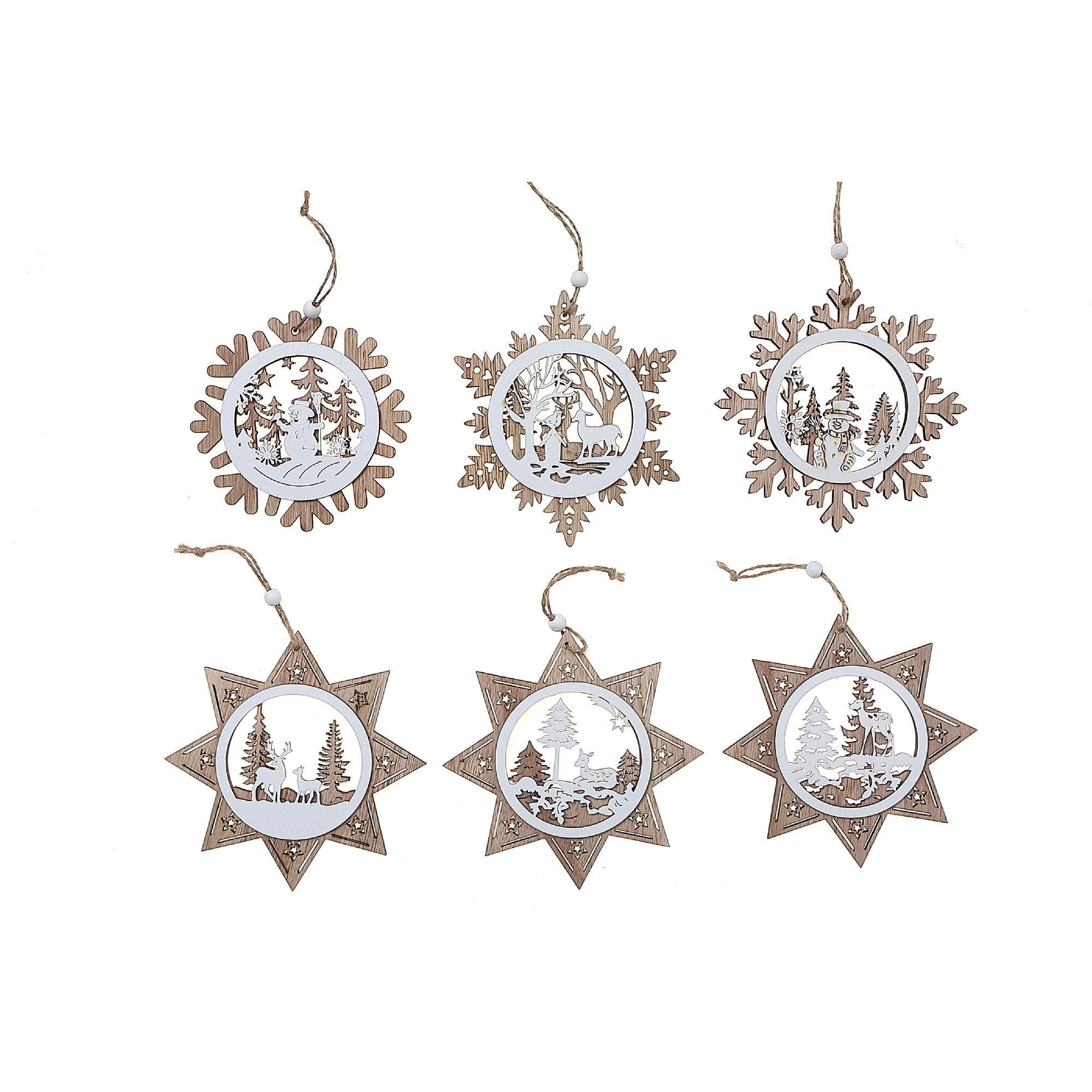 Wooden Snowflake Scenic Christmas Ornament Set of 12 – Holiday Tree Decoration
