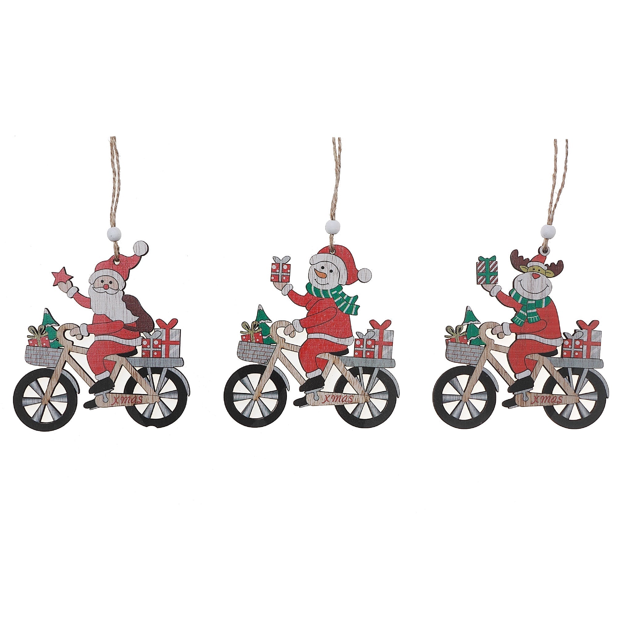 Wooden Bicycle Christmas Ornament Set of 12 – Holiday Tree Decoration