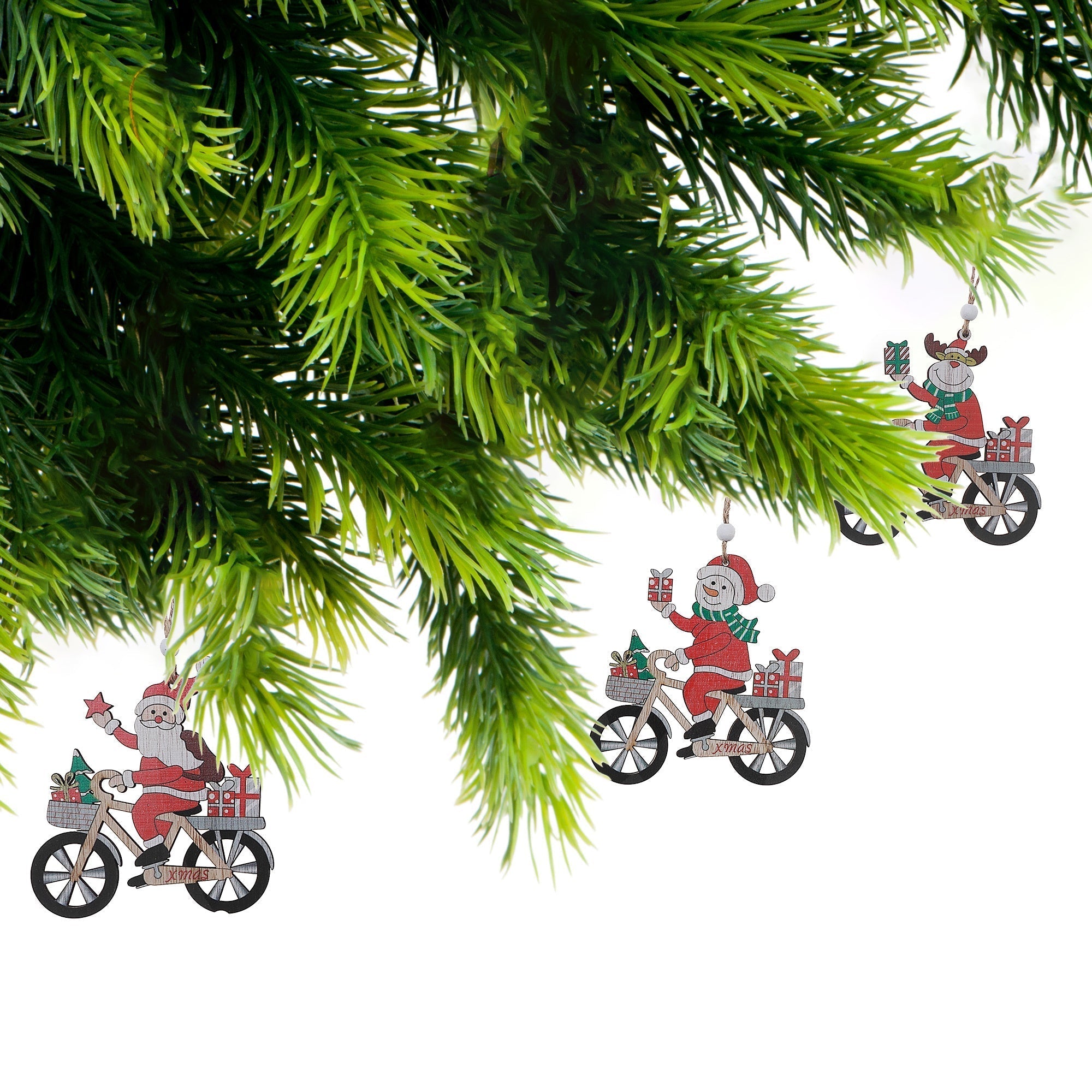 Wooden Bicycle Christmas Ornament Set of 12 – Holiday Tree Decoration